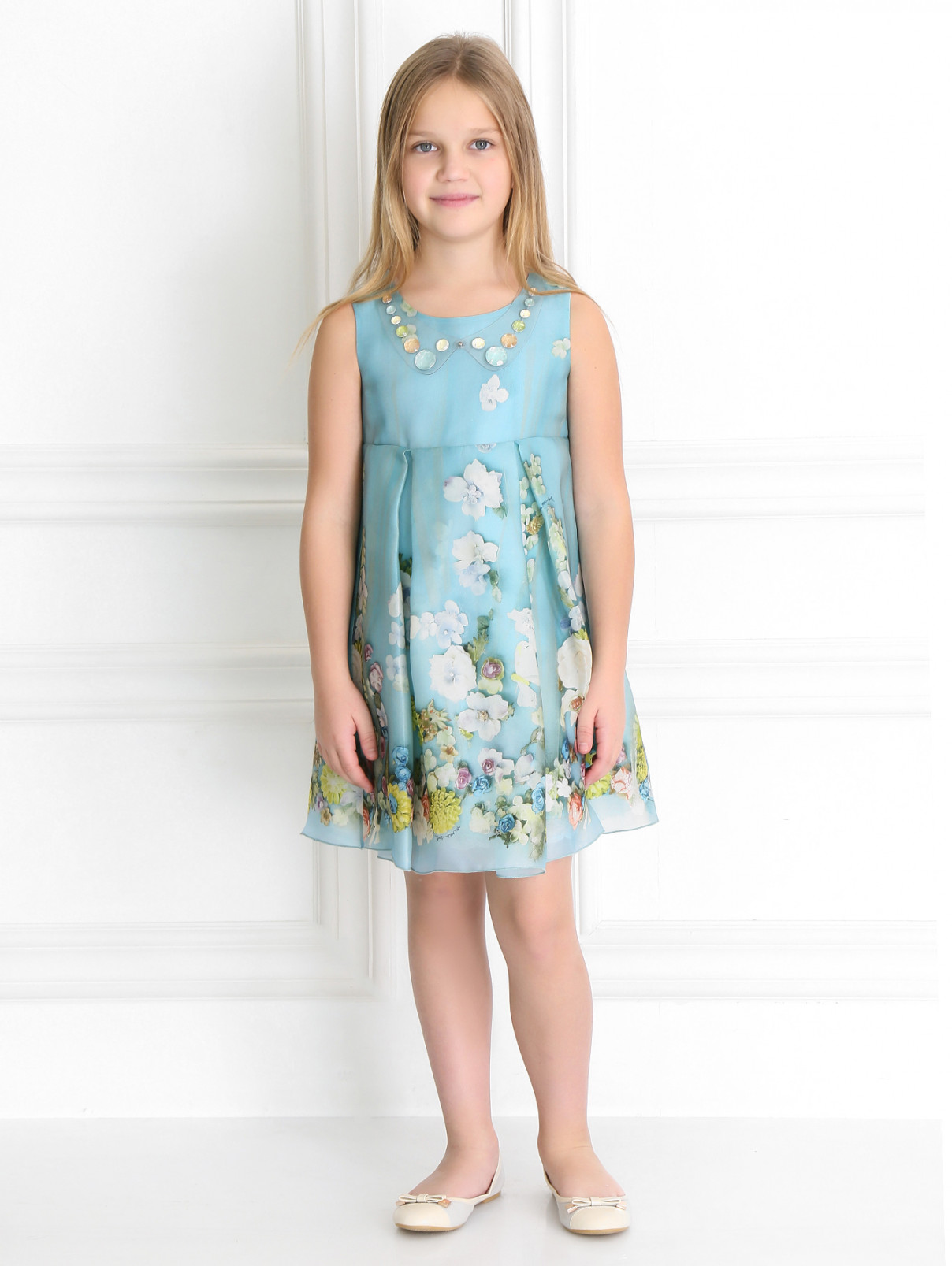 Платье из шелка с цветочным узором и съемным воротничком MiMiSol  –  Модель Общий вид  – Цвет:  Узор