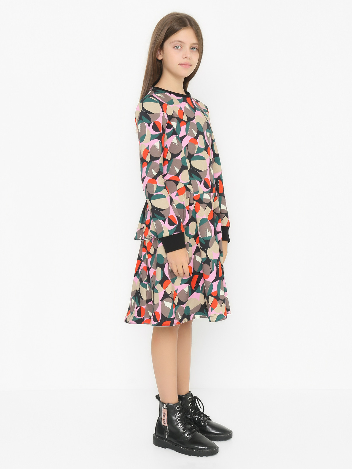 Хлопковое платье с узором и баской Marni  –  МодельВерхНиз  – Цвет:  Узор