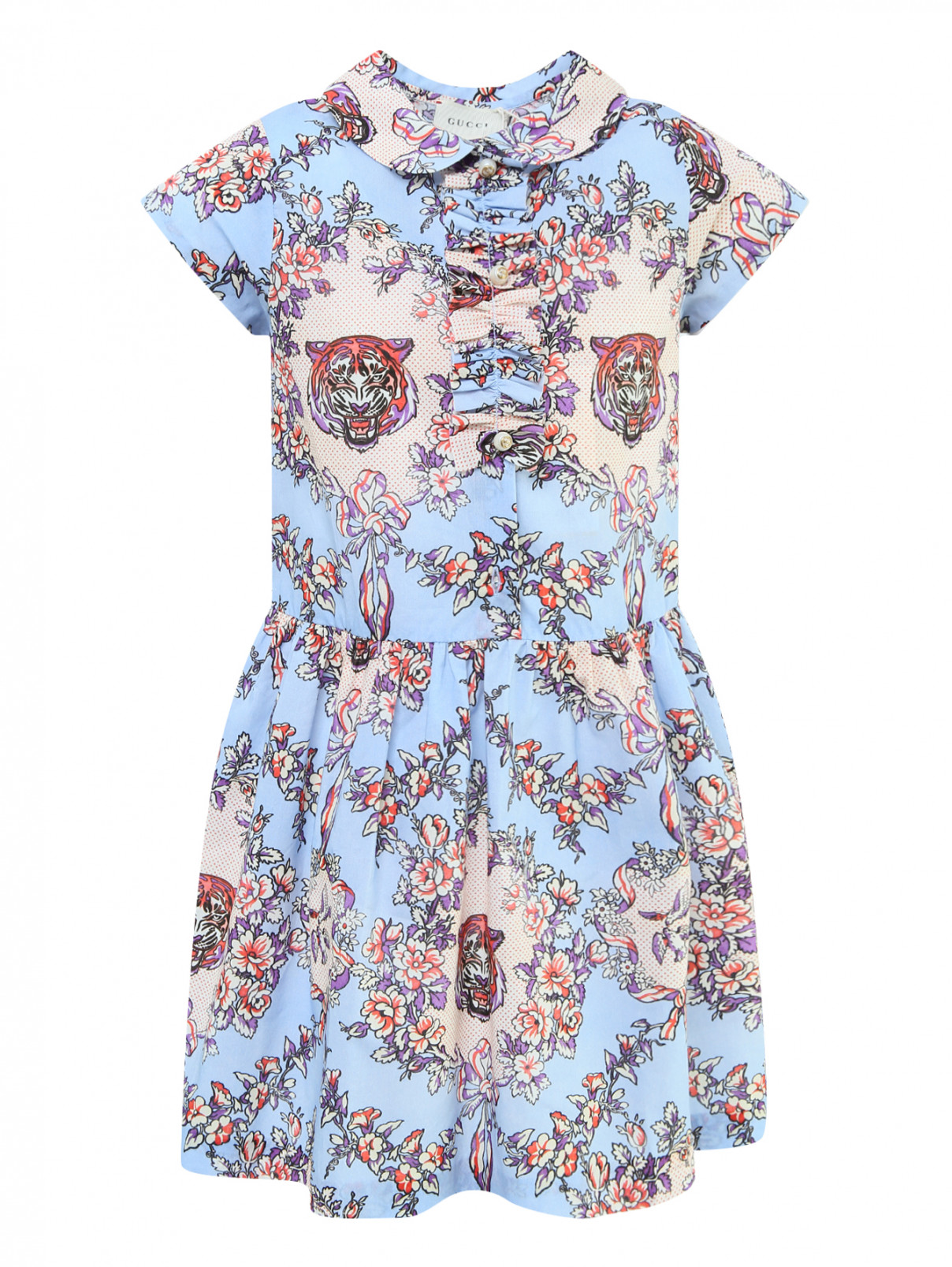 Платье хлопковое с цветочным узором Gucci  –  Общий вид  – Цвет:  Синий