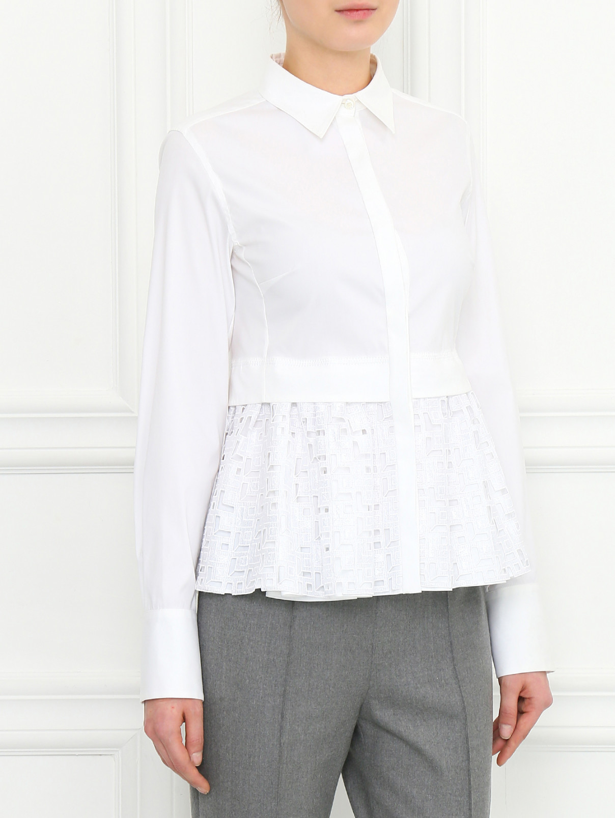 Блуза из смешанного хлопка с кружевной баской Aquilano Rimondi  –  Модель Верх-Низ  – Цвет:  Белый