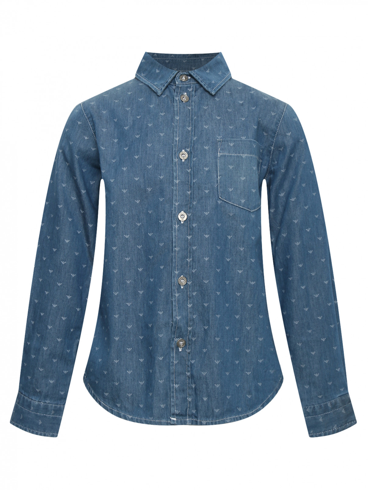 Рубашка из хлопка с узором Armani Junior  –  Общий вид  – Цвет:  Синий