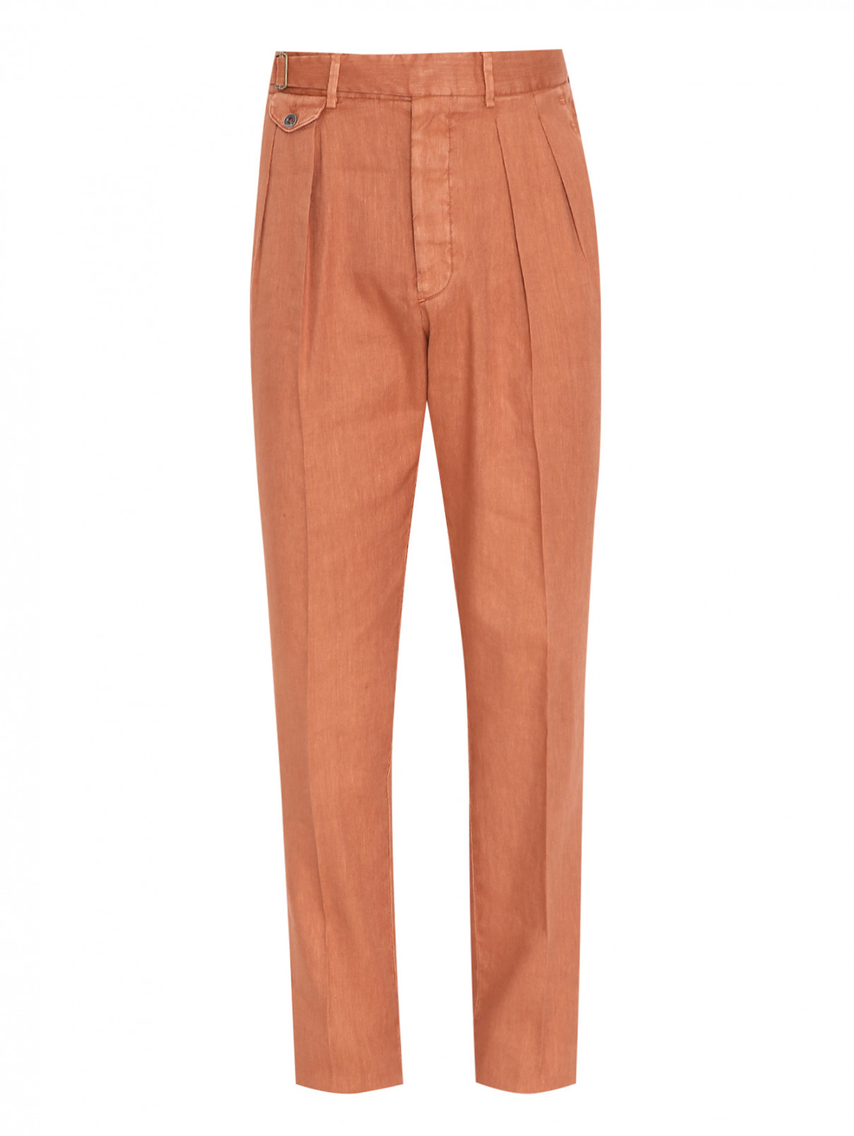 Брюки из хлопка и льна с карманами LARDINI  –  Общий вид  – Цвет:  Оранжевый