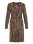 Трикотажное платье-мини из шелка с узором и запахом Issa  –  Общий вид