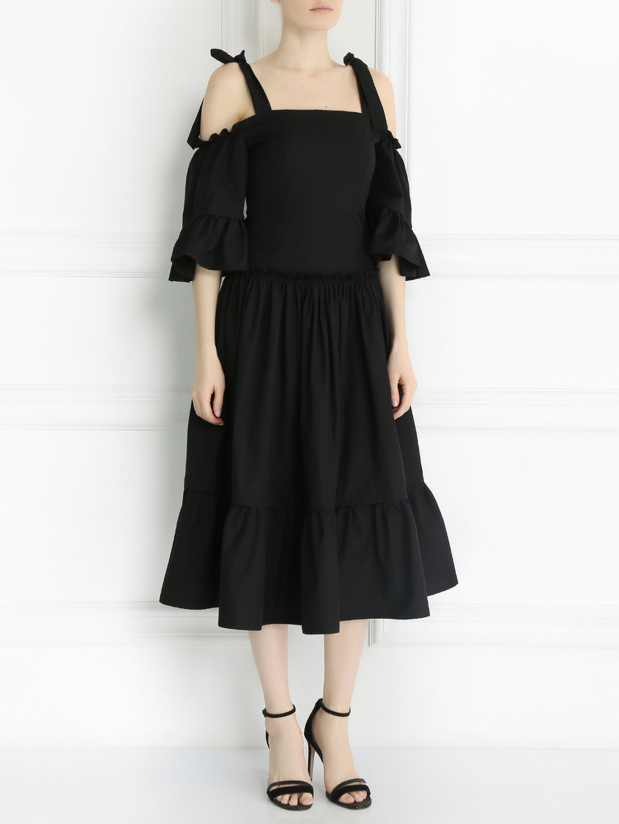 Платье из хлопка со спущенным рукавом Alberta Ferretti  –  Модель Общий вид  – Цвет:  Черный