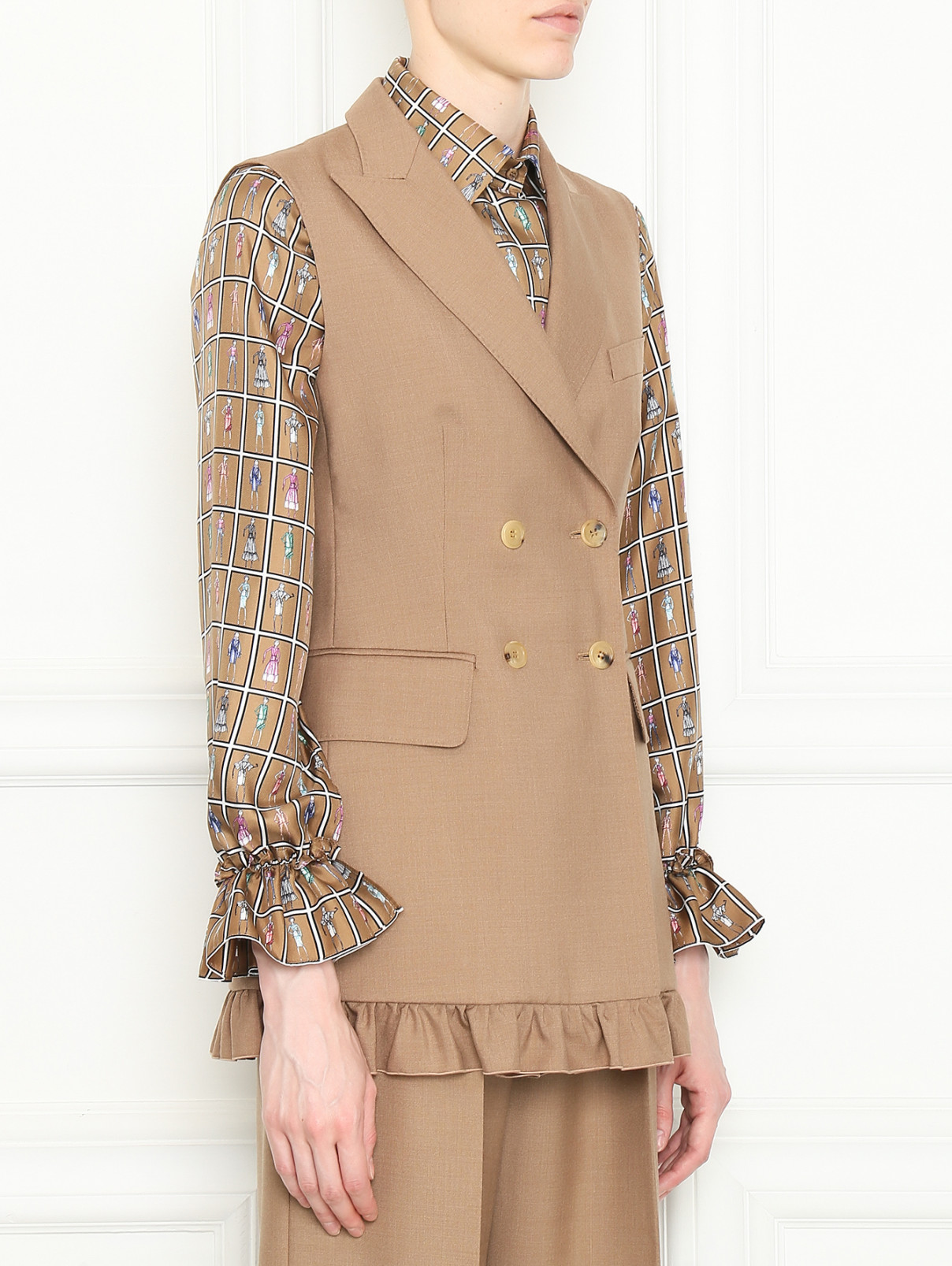 Двубортный жилет из мохера и шелка Max Mara  –  МодельВерхНиз  – Цвет:  Бежевый