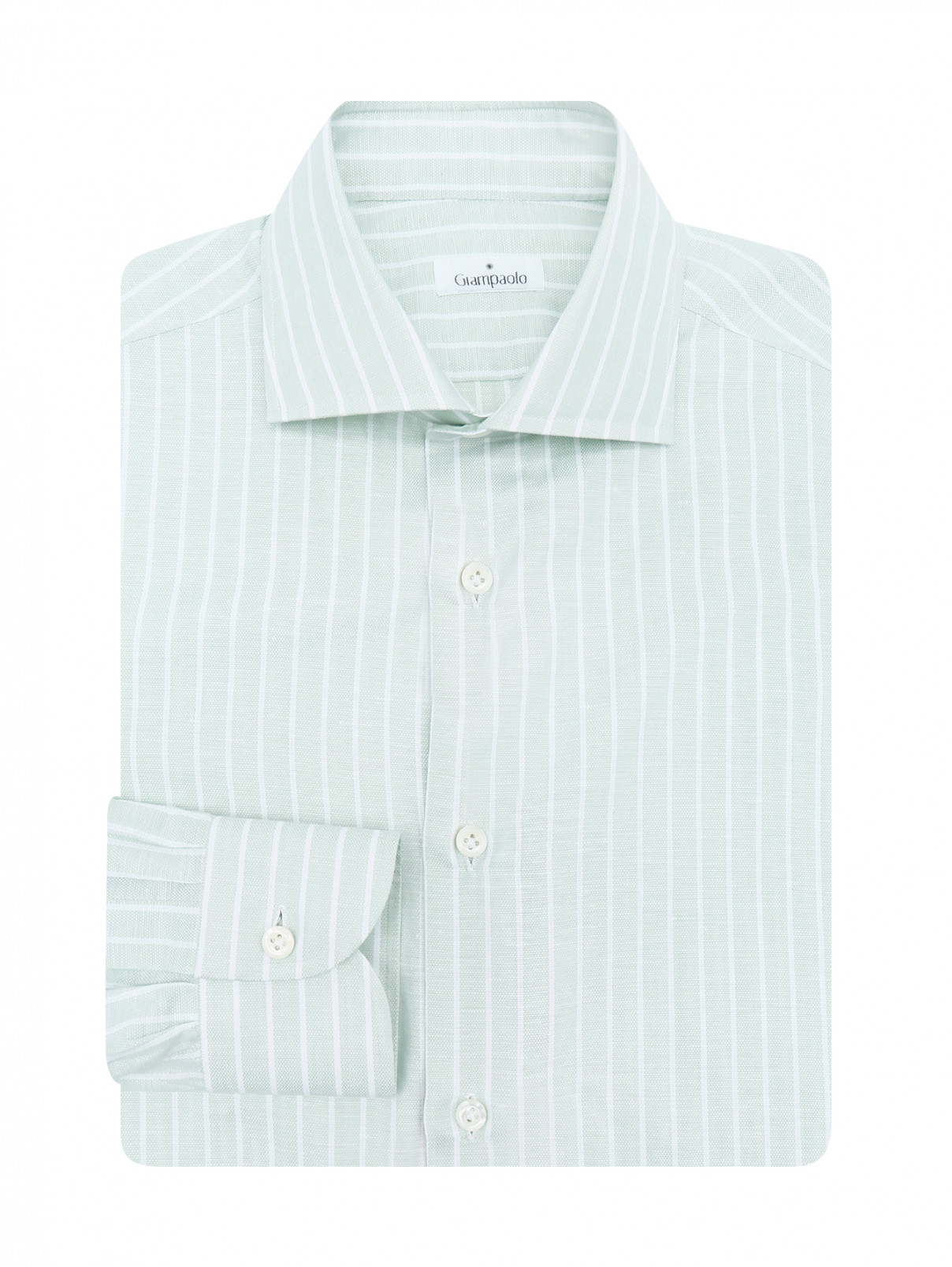 Рубашка изо льна с узором Giampaolo  –  Общий вид  – Цвет:  Зеленый