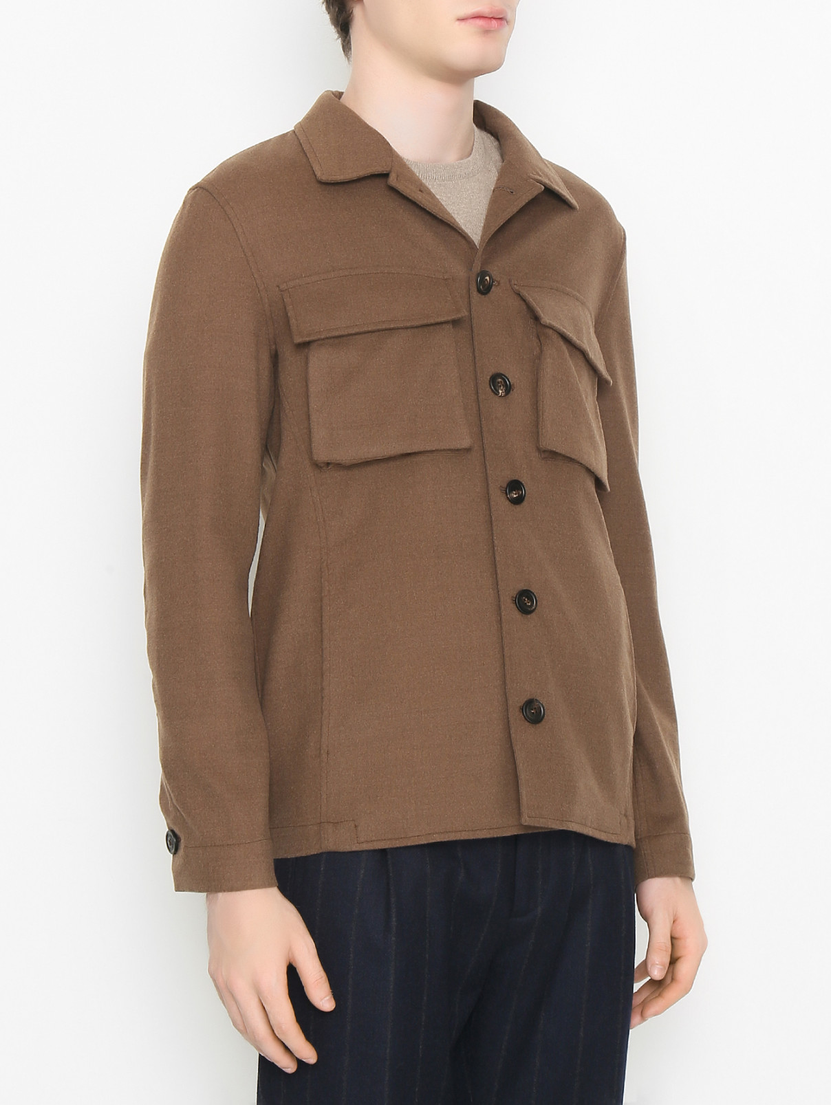 Куртка из шерсти на пуговицах с карманами LARDINI  –  МодельВерхНиз  – Цвет:  Коричневый