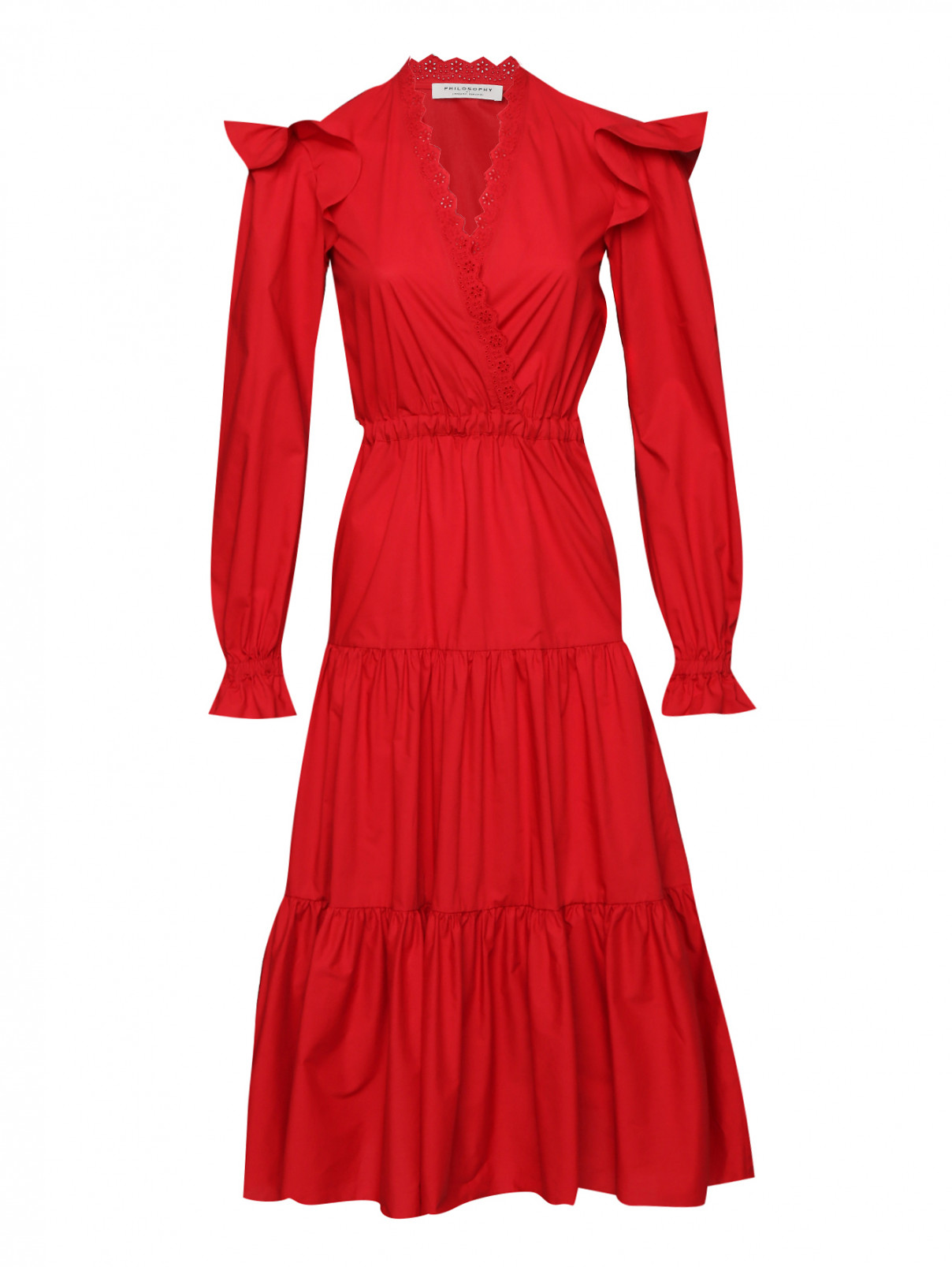 Платье-миди из хлопка Philosophy di Lorenzo Serafini  –  Общий вид  – Цвет:  Красный