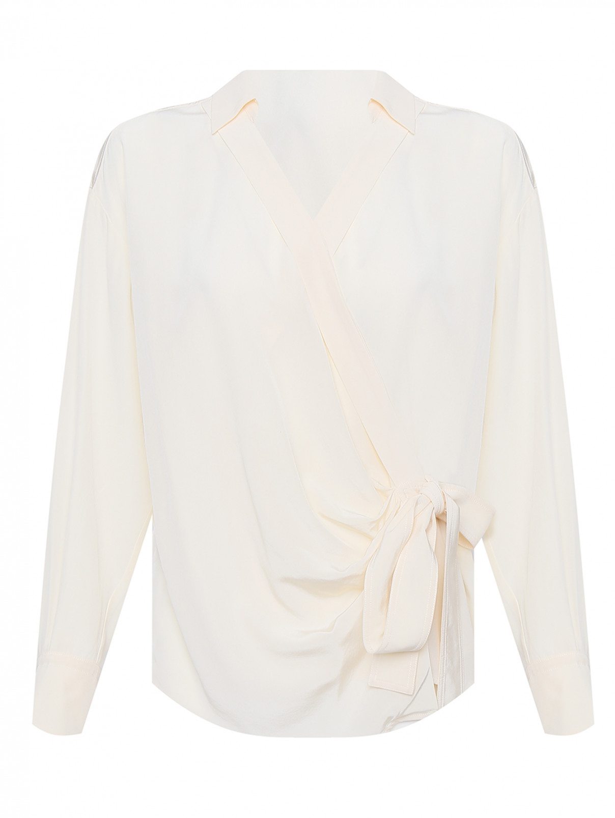 Блуза из шелка с драпировкой Sportmax  –  Общий вид  – Цвет:  Бежевый