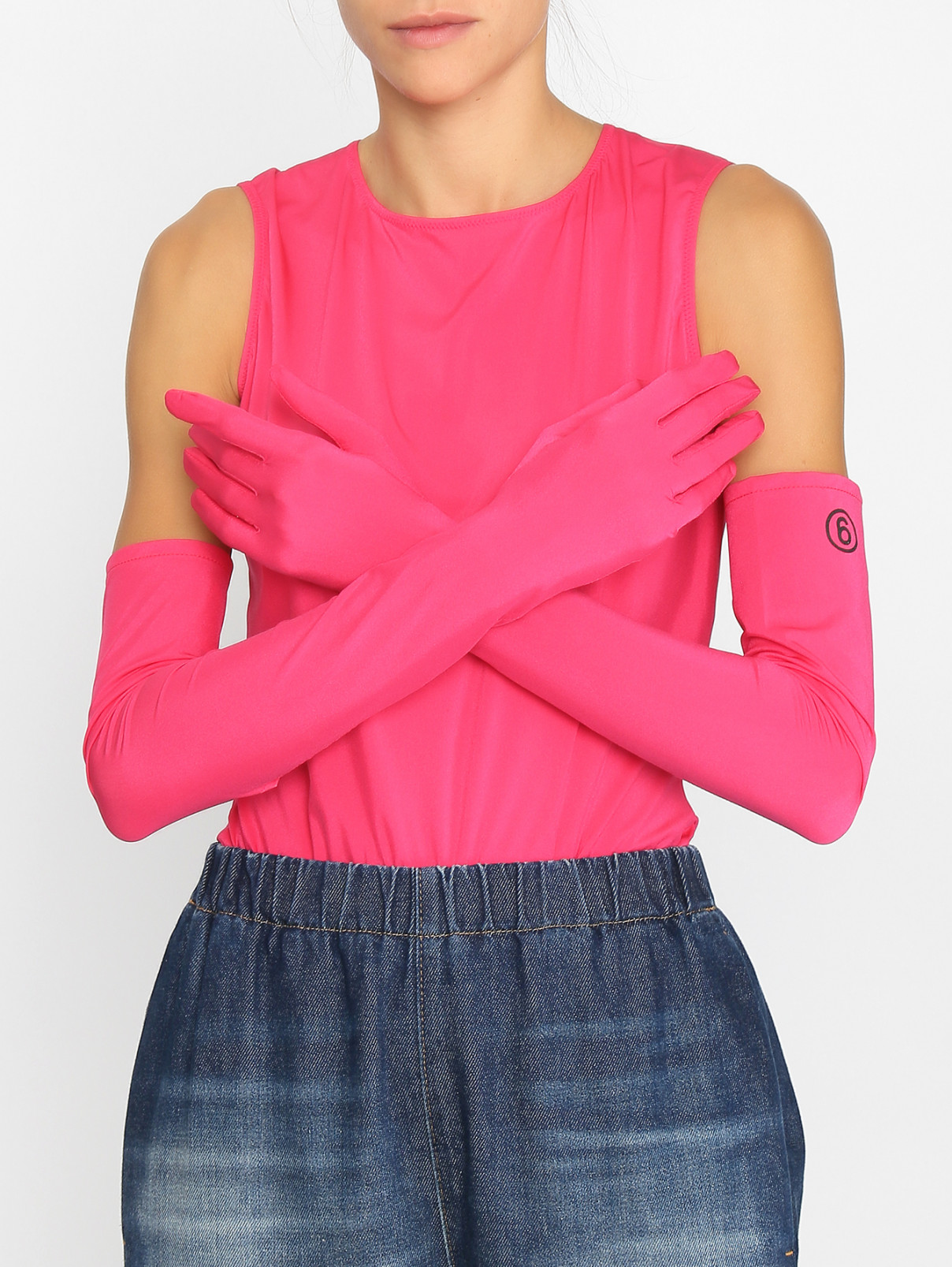 Перчатки из текстиля с принтом MM6  –  МодельОбщийВид  – Цвет:  Розовый