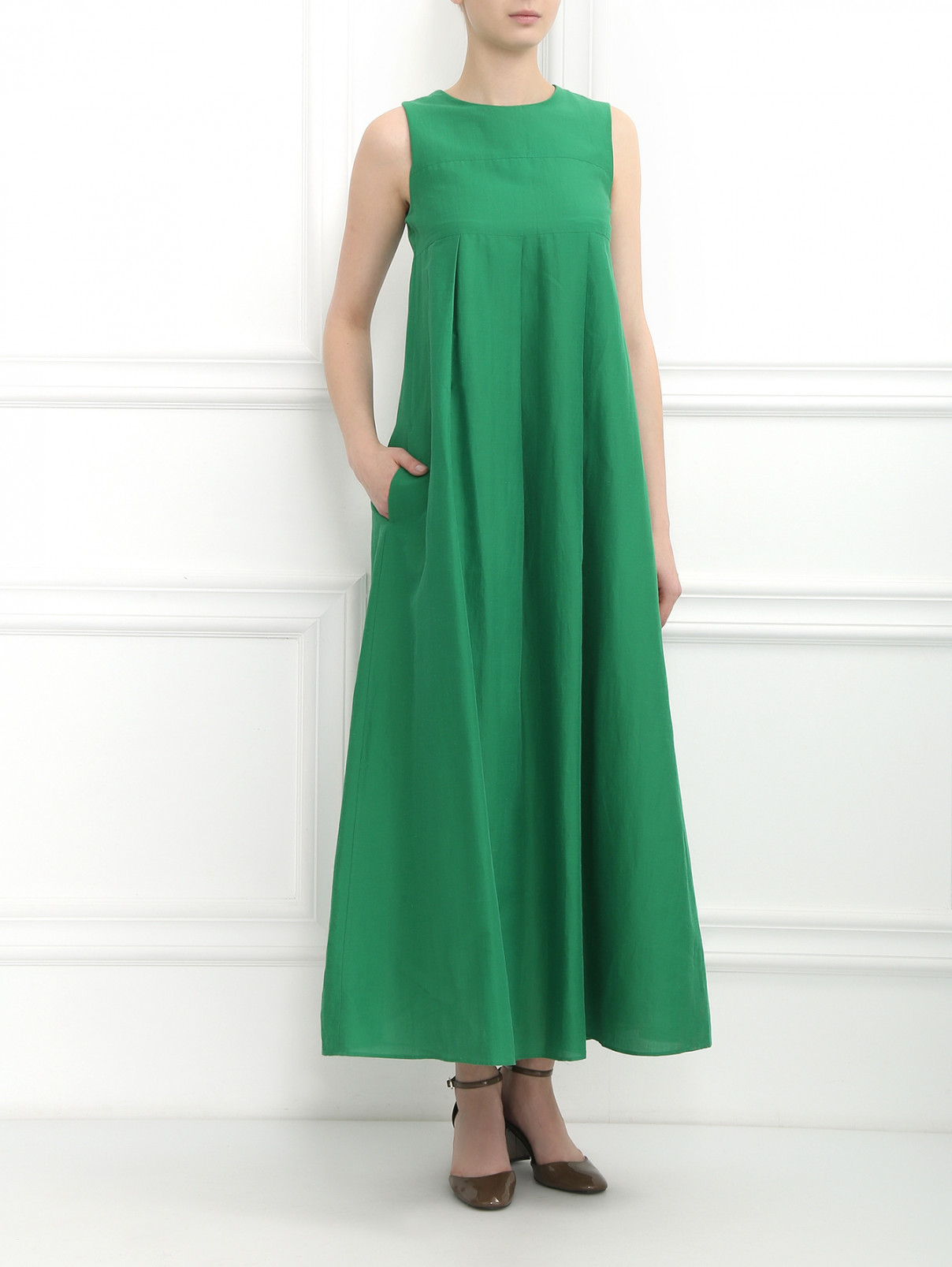 Платье-макси с боковыми карманами S Max Mara  –  Модель Общий вид  – Цвет:  Зеленый