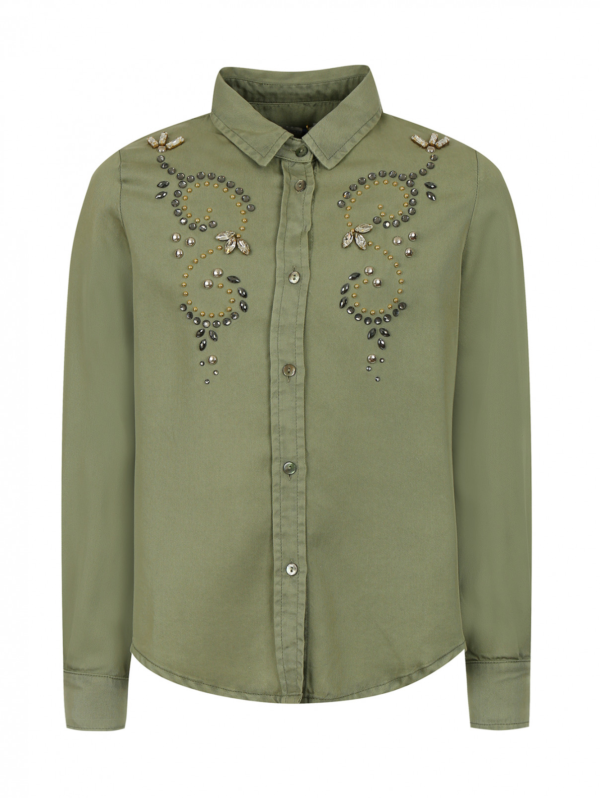Рубашка с орнаментом из кристаллов Ermanno Scervino Junior  –  Общий вид  – Цвет:  Зеленый