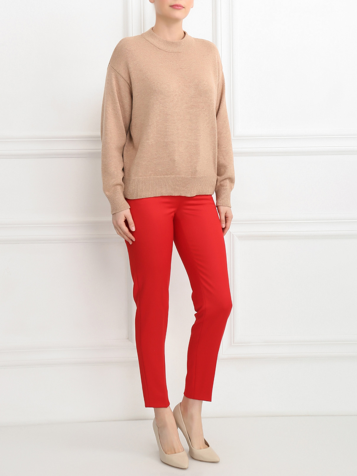 Узкие брюки из шерсти Moschino Boutique  –  Модель Общий вид  – Цвет:  Красный