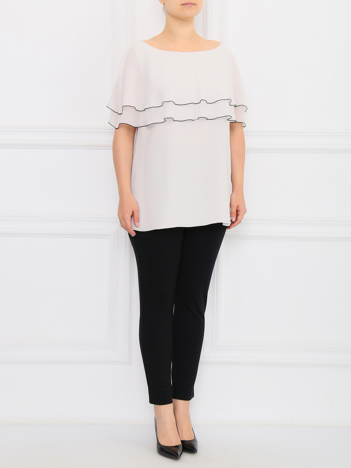 Блуза из шелка с драпировкой Marina Rinaldi  –  Модель Общий вид  – Цвет:  Серый