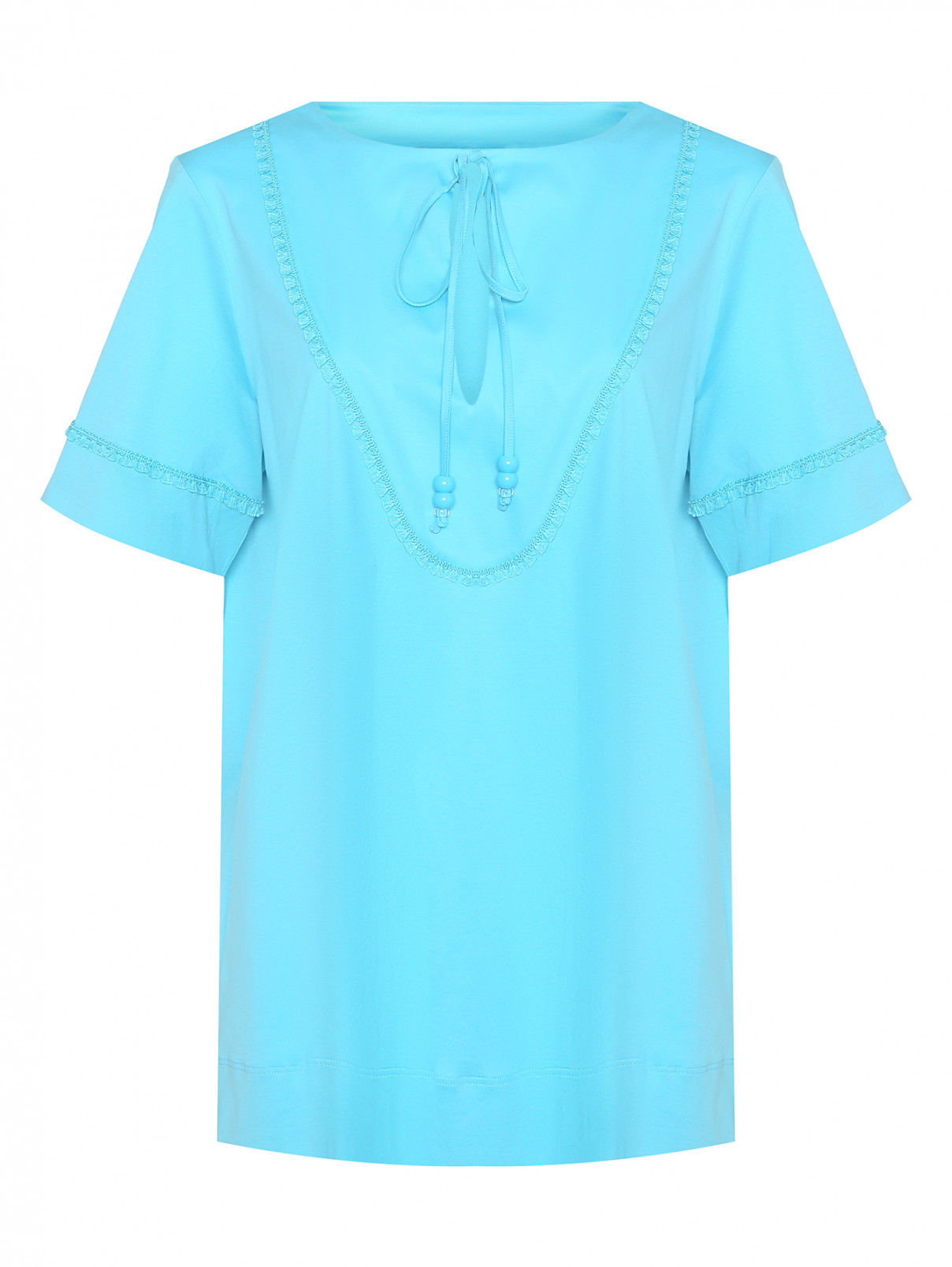 Блуза из хлопка с декором Marina Rinaldi  –  Общий вид  – Цвет:  Синий