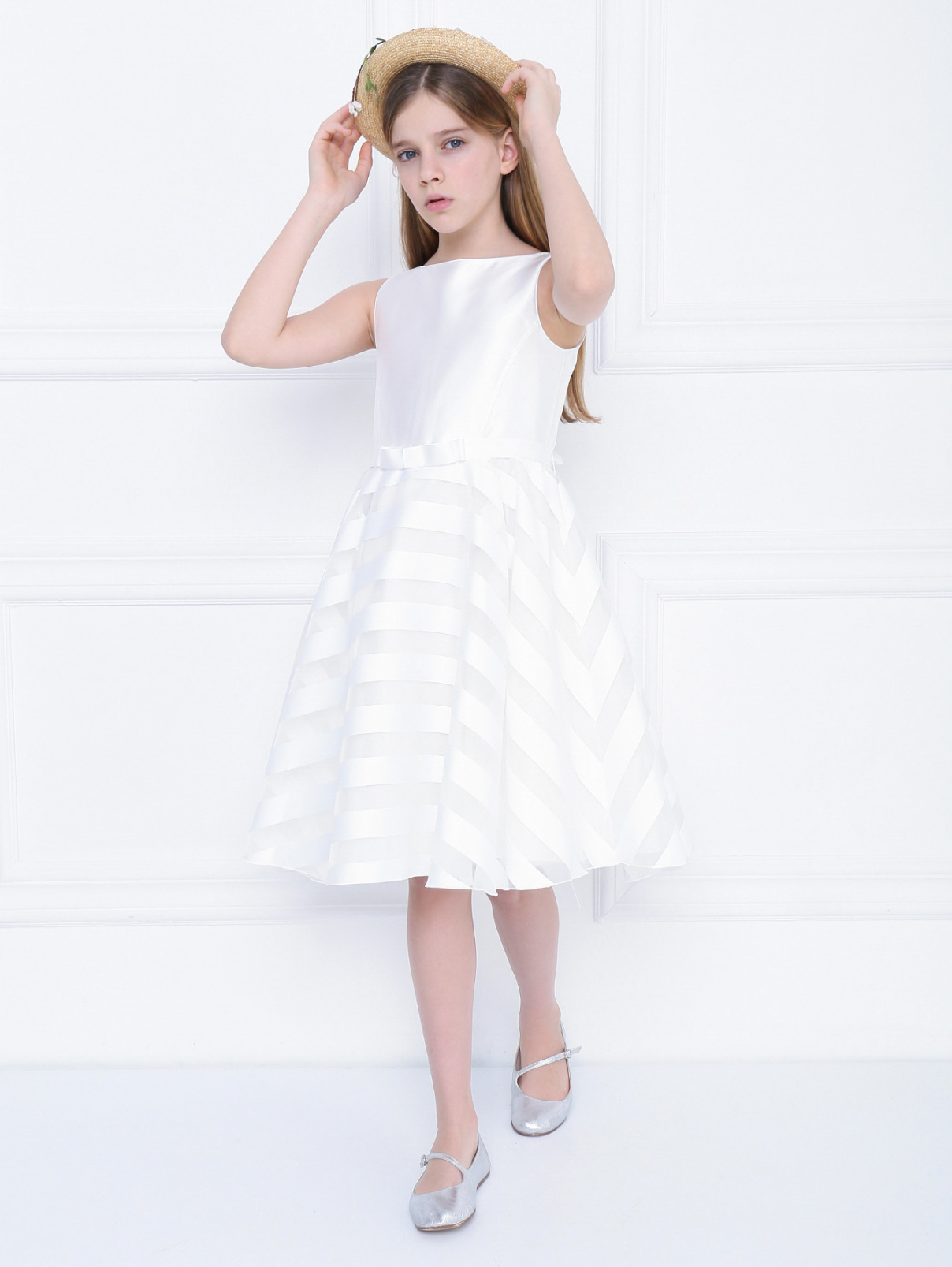 Платье-миди с декором на юбке Aletta Couture  –  МодельОбщийВид  – Цвет:  Белый
