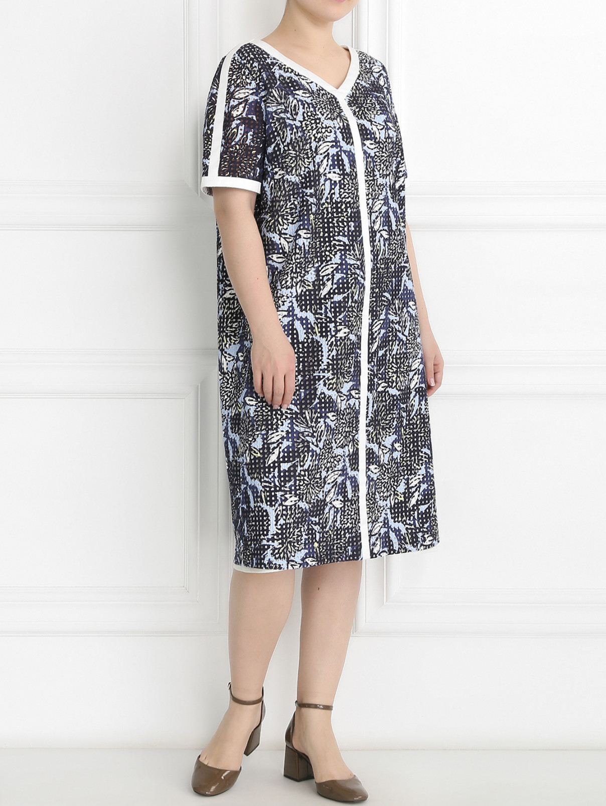Платье из хлопка с узором Marina Rinaldi  –  Модель Общий вид  – Цвет:  Узор