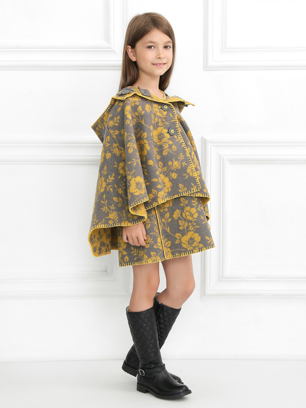 Платье из шерсти с цветочным узором MiMiSol  –  Модель Общий вид  – Цвет:  Желтый