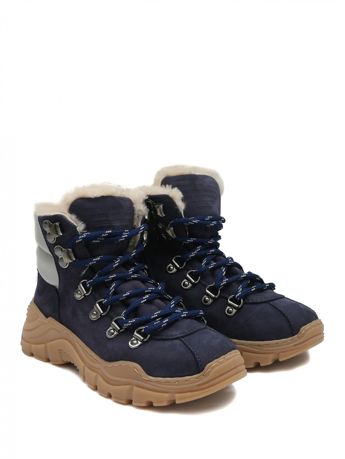 Утепленные ботинки на шнурках Emporio Armani  –  Общий вид  – Цвет:  Синий