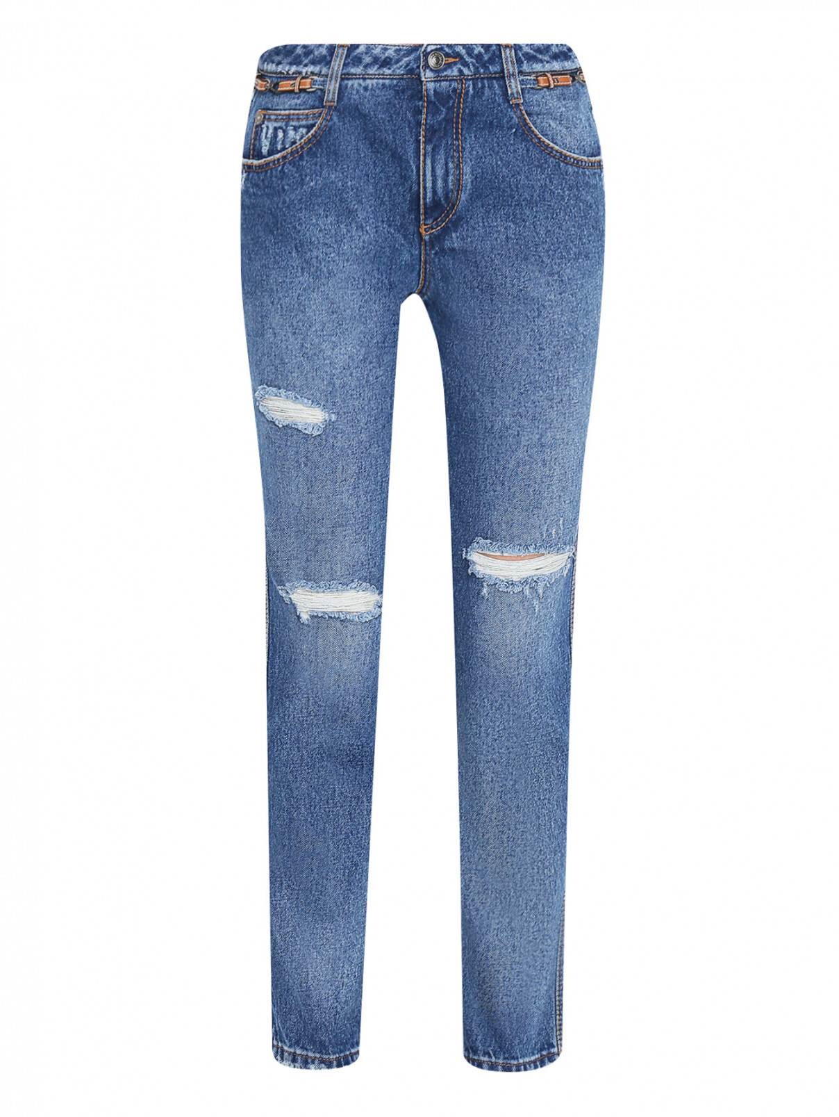 Укороченные джинсы с потертостями Ermanno Scervino  –  Общий вид  – Цвет:  Синий