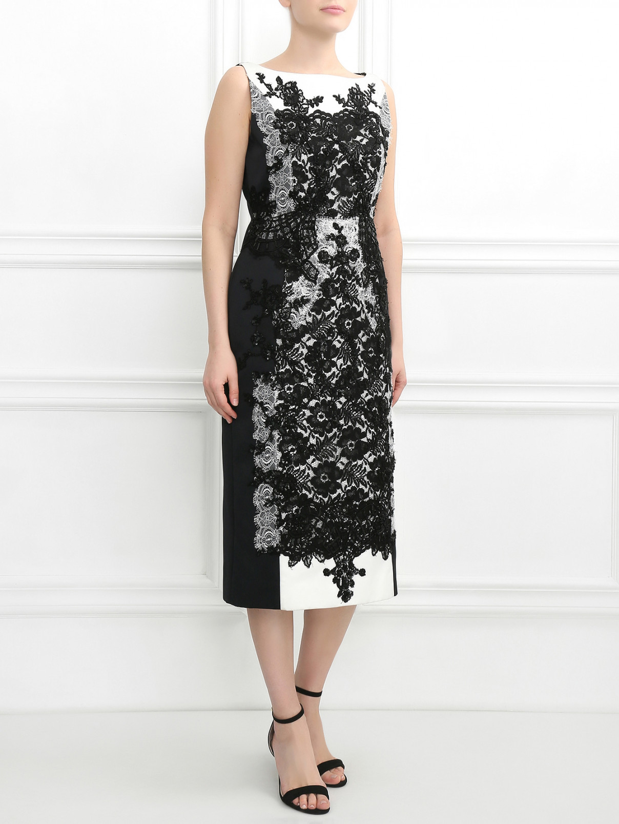 Платье-миди декорированное кружевом и пайетками Antonio Marras  –  Модель Общий вид  – Цвет:  Черный