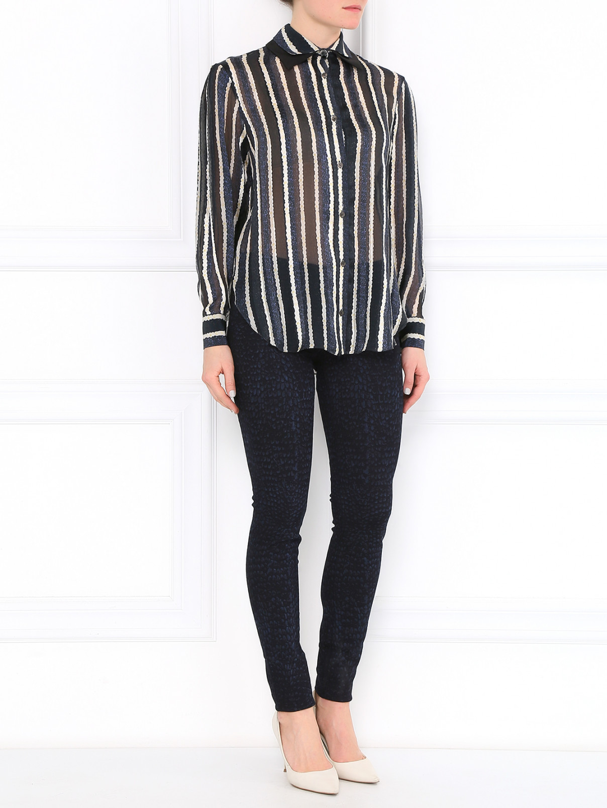 Блуза из шелка с  принтом в полоску Kenzo  –  Модель Общий вид  – Цвет:  Черный