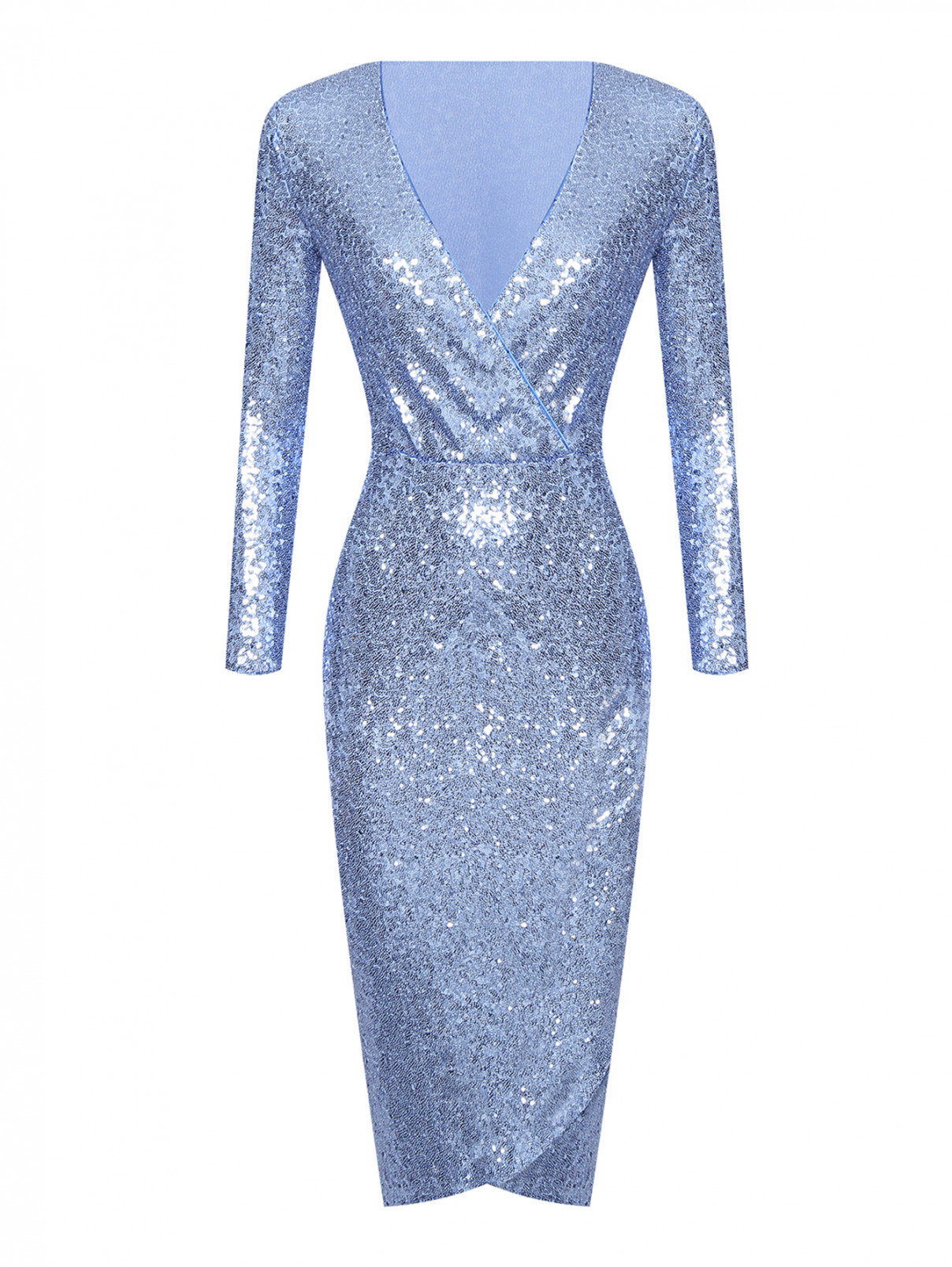 Платье-миди декорированное пайетками Ermanno Firenze  –  Общий вид  – Цвет:  Синий