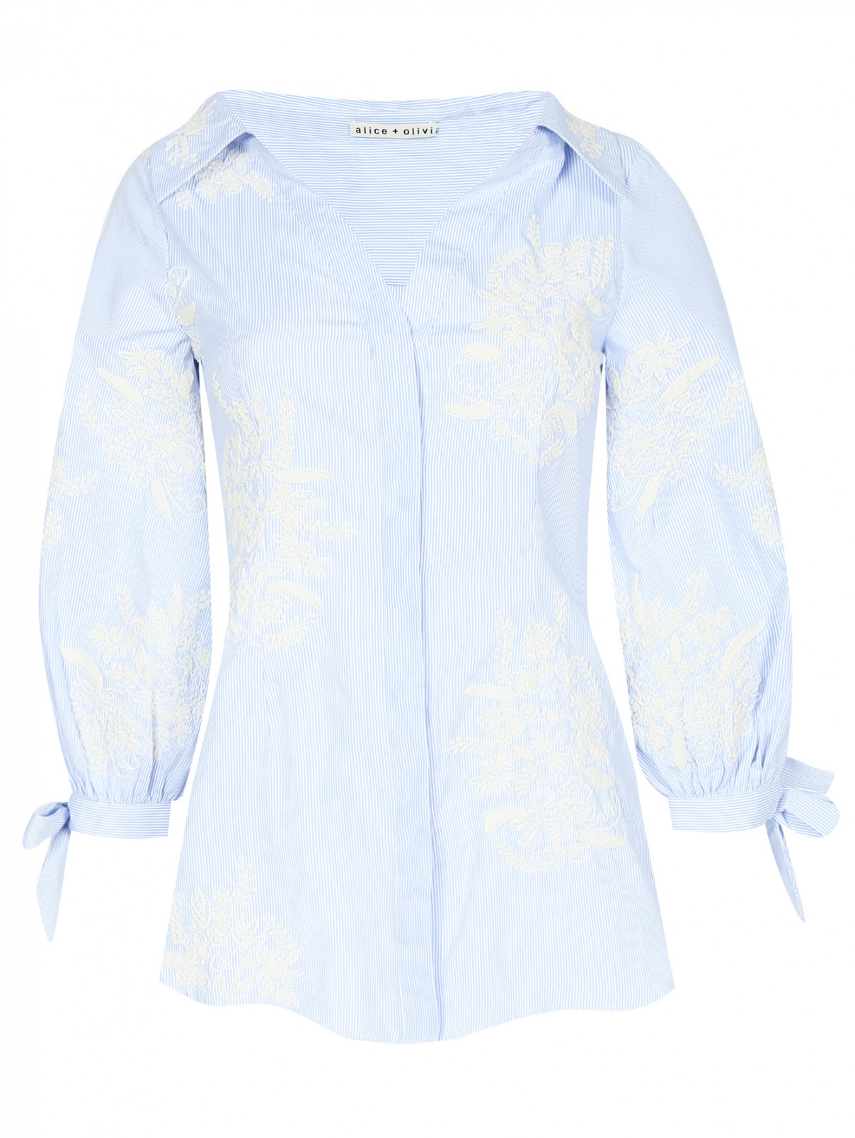Блуза с узором "полоска" и декоративной вышивкой Alice+Olivia  –  Общий вид  – Цвет:  Узор