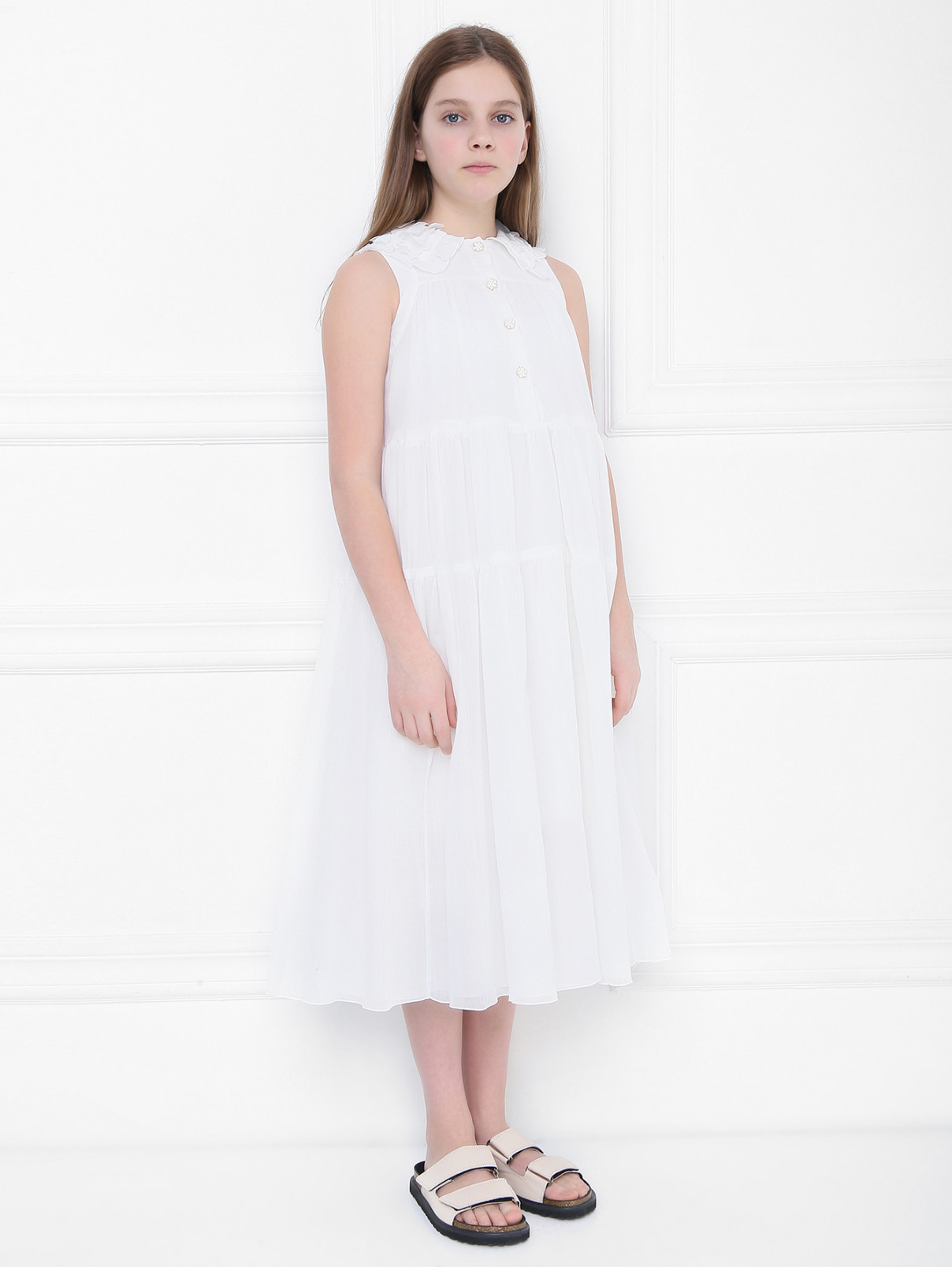 Платье свободного кроя с декоративным воротником MiMiSol  –  МодельВерхНиз  – Цвет:  Белый