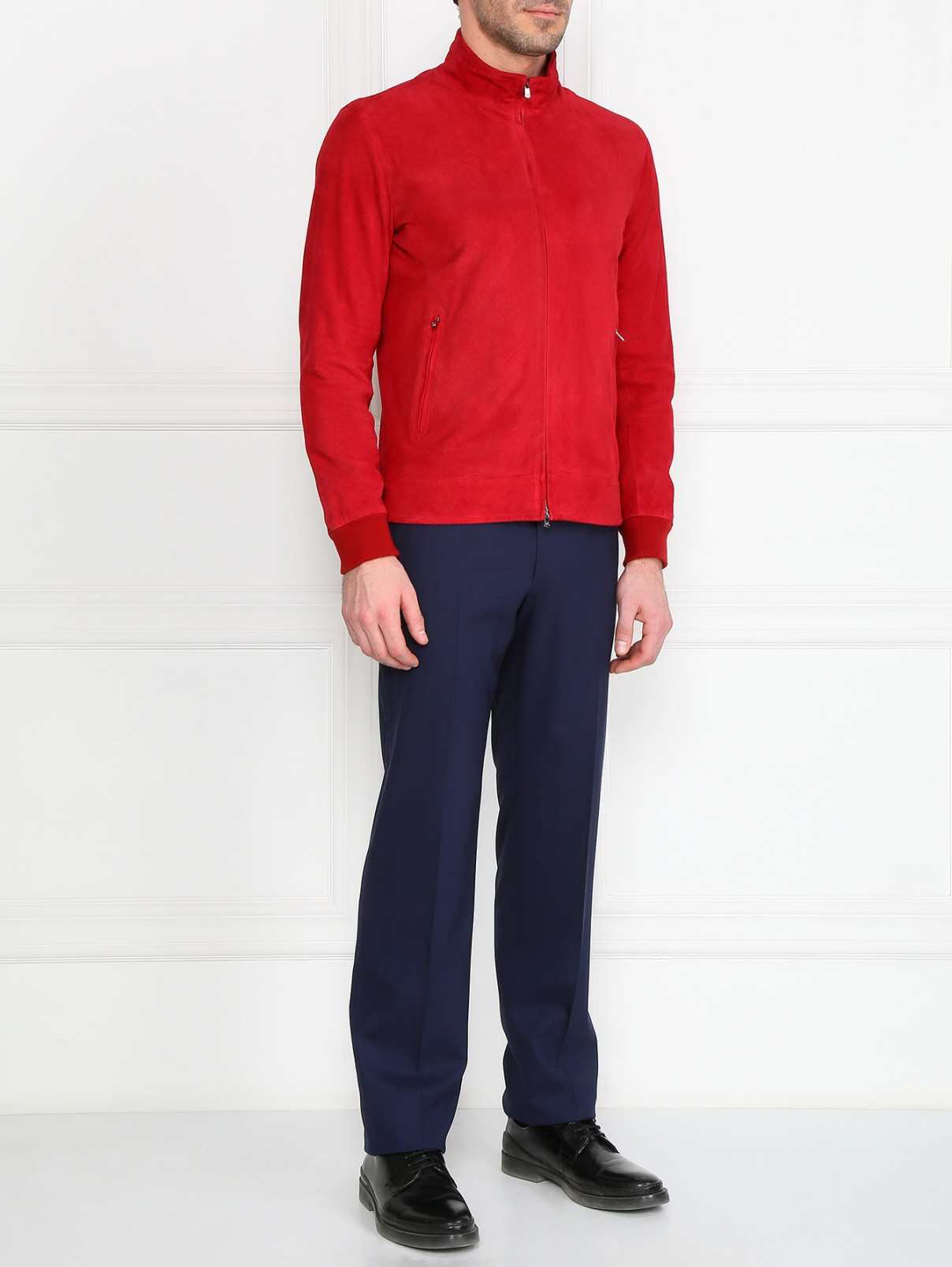 Куртка из перфорированной кожи Isaia  –  Модель Общий вид  – Цвет:  Красный