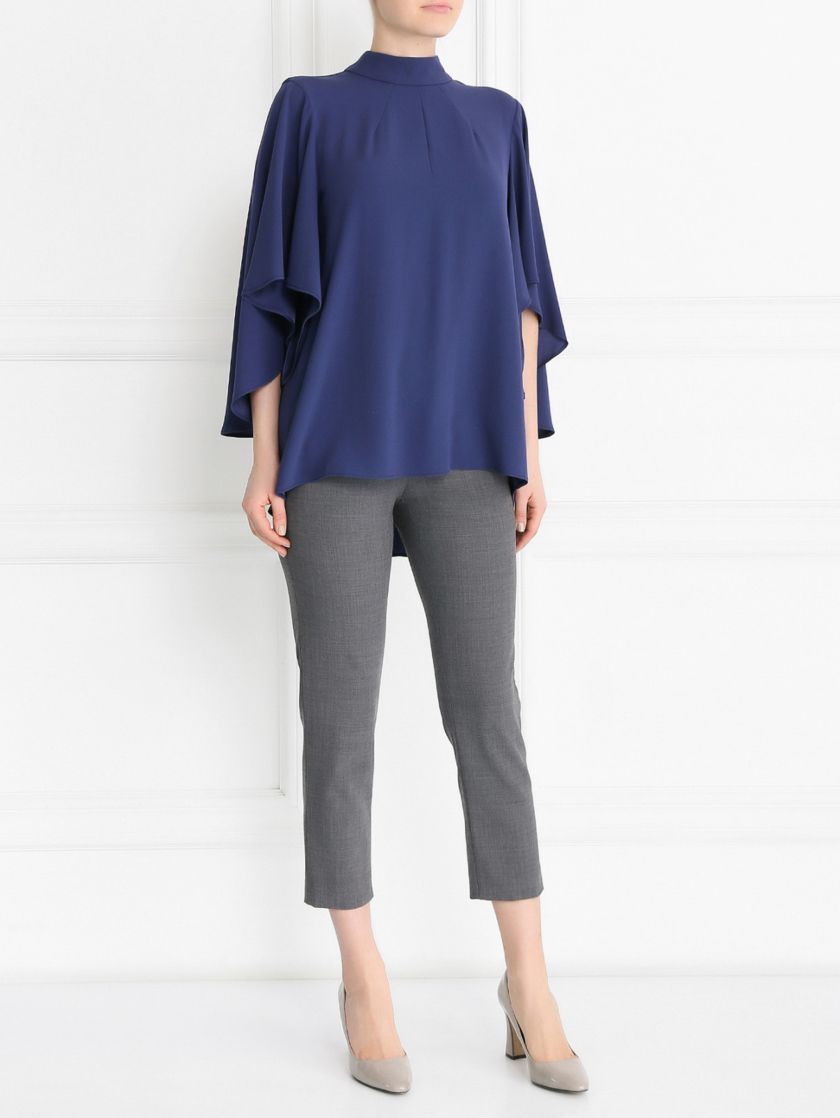 Блуза свободного кроя с широкими рукавами Tara Jarmon  –  Модель Общий вид  – Цвет:  Синий