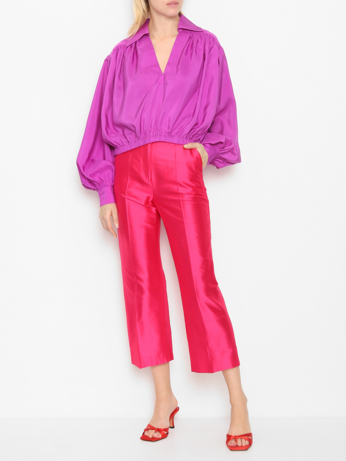 Укороченные брюки из шелка Max Mara  –  МодельОбщийВид  – Цвет:  Розовый