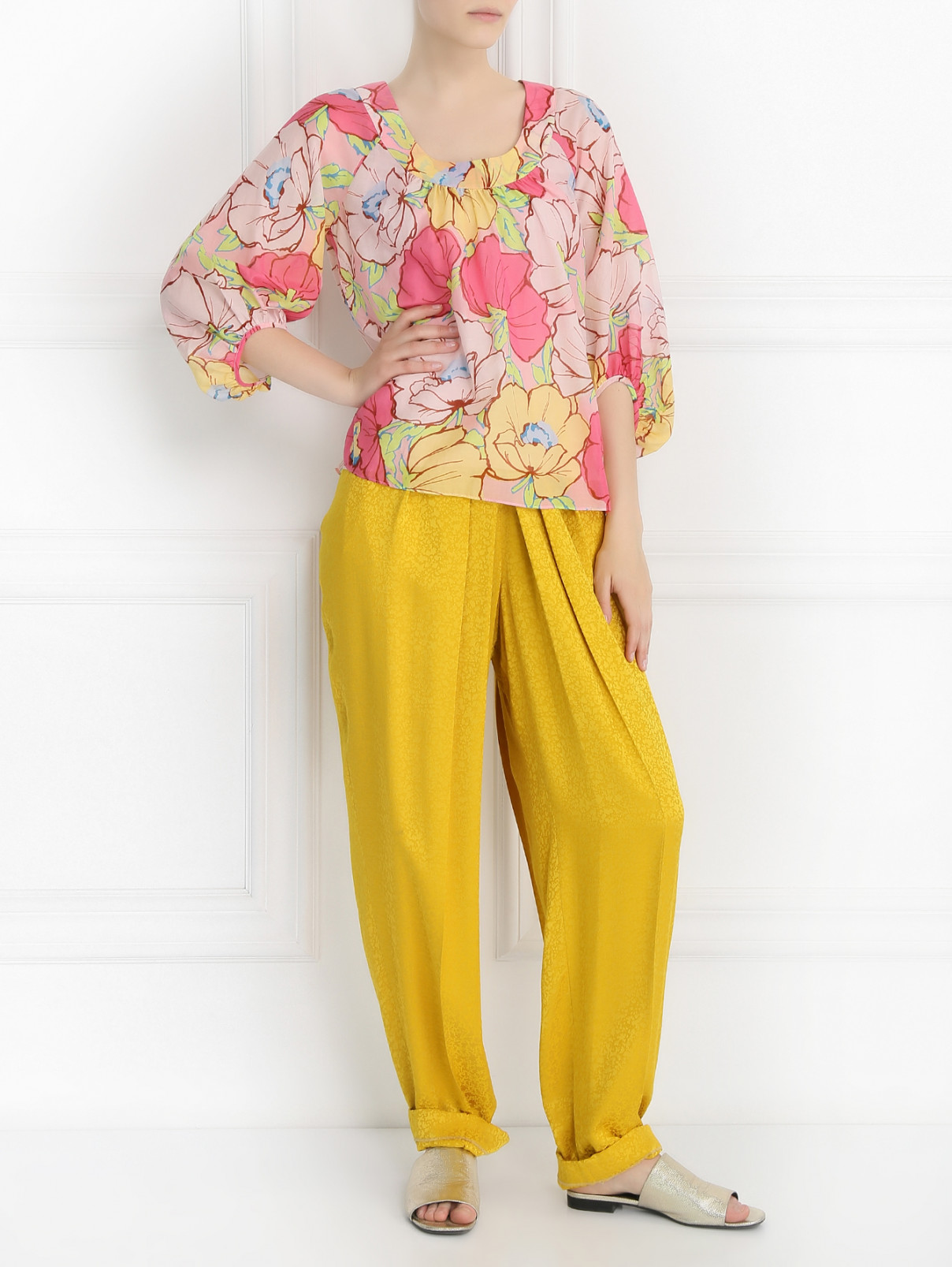 Блуза из шелка и хлопка с цветочным узором Moschino  –  Модель Общий вид  – Цвет:  Узор