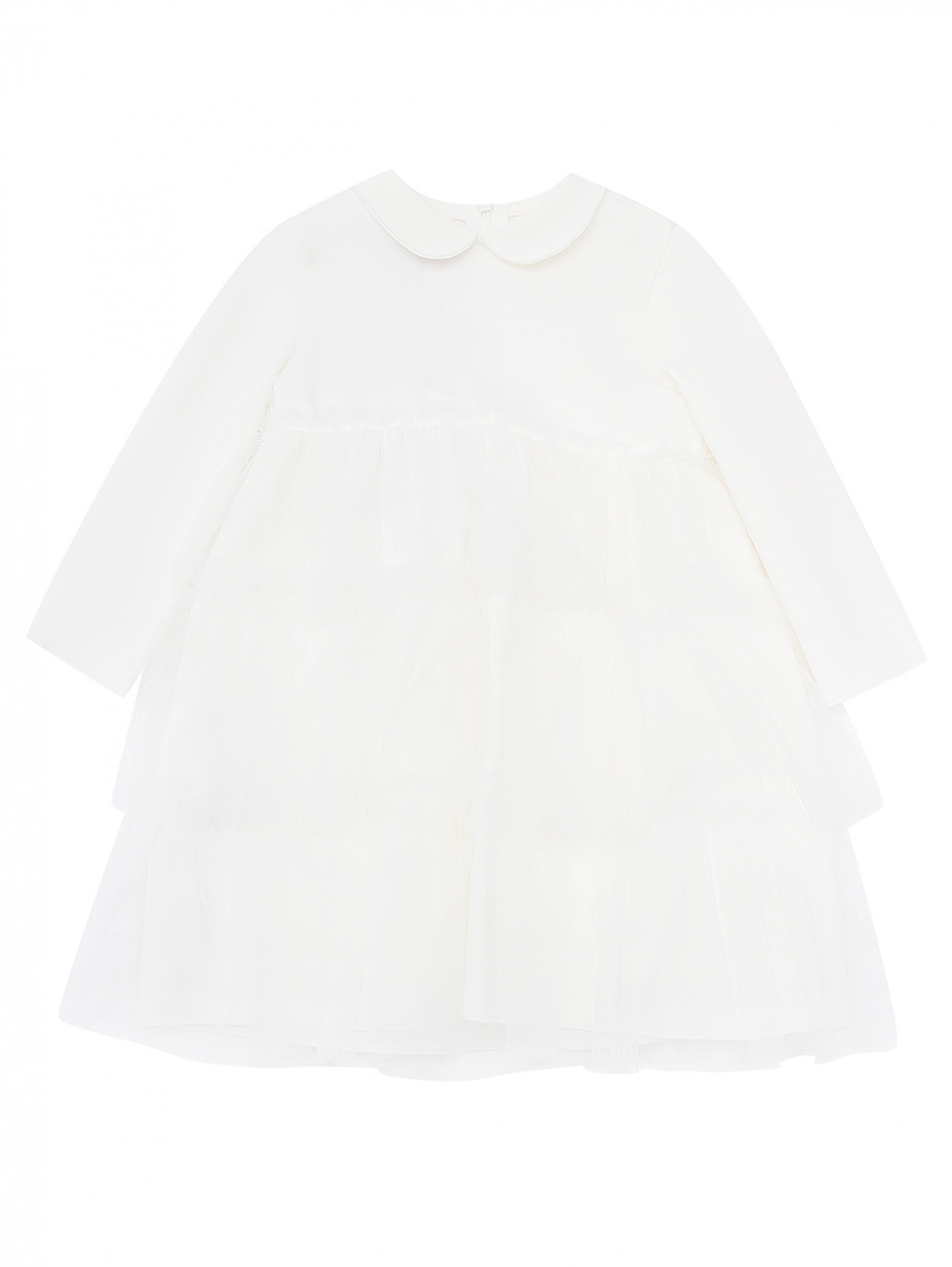 Трикотажное платье с сеткой Il Gufo  –  Общий вид  – Цвет:  Белый