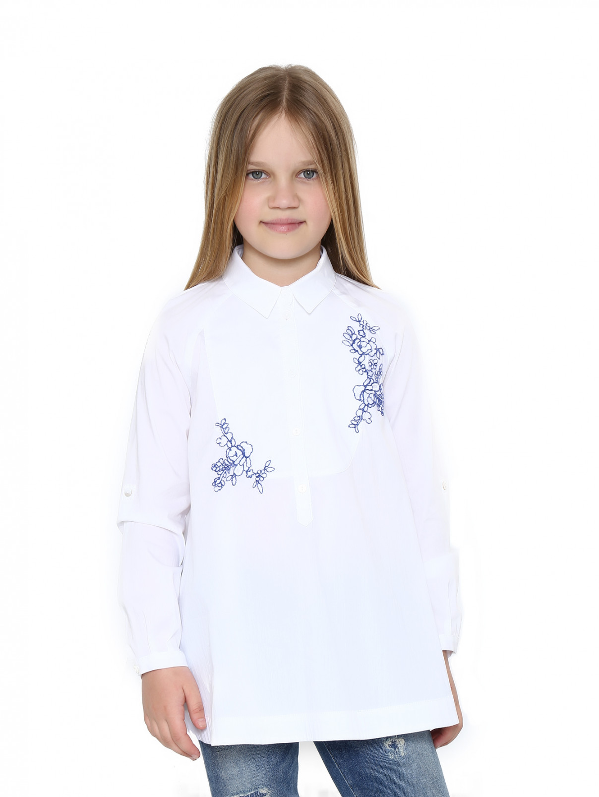 Рубашка из хлопка с вышивкой Ermanno Scervino Junior  –  Модель Верх-Низ  – Цвет:  Белый