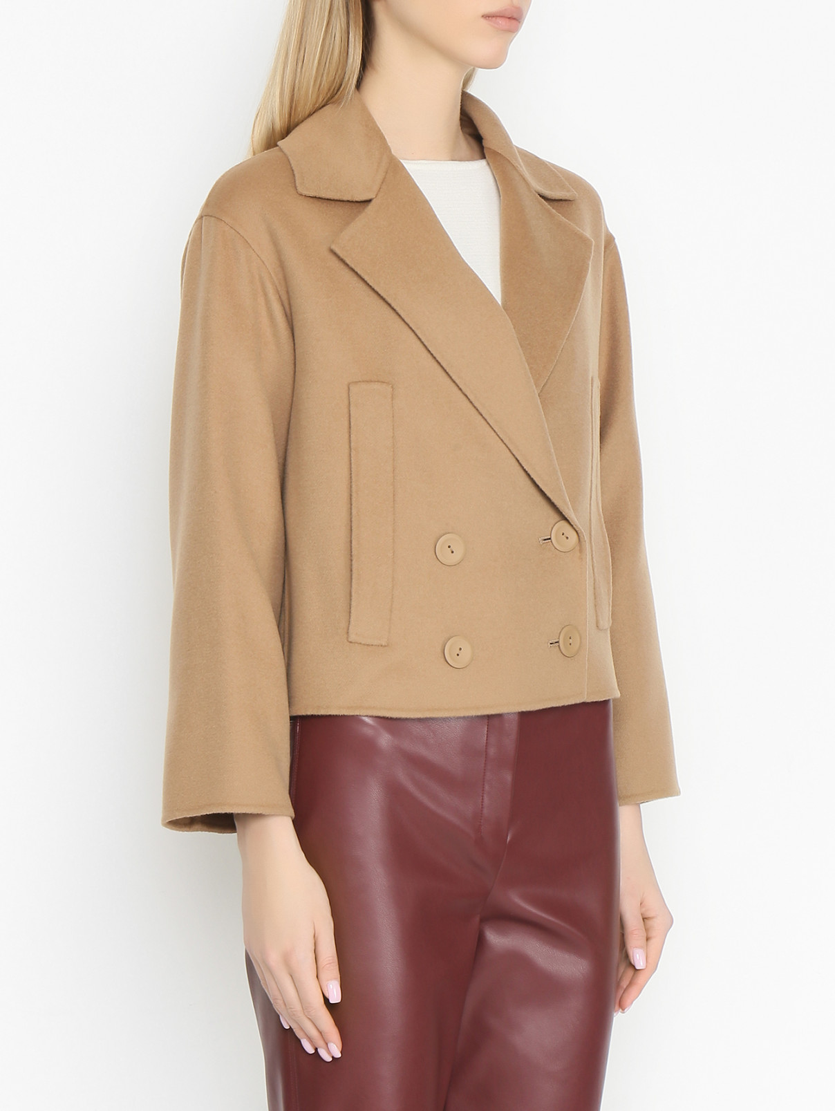 Полупальто из шерсти с карманами Max Mara  –  МодельВерхНиз  – Цвет:  Бежевый