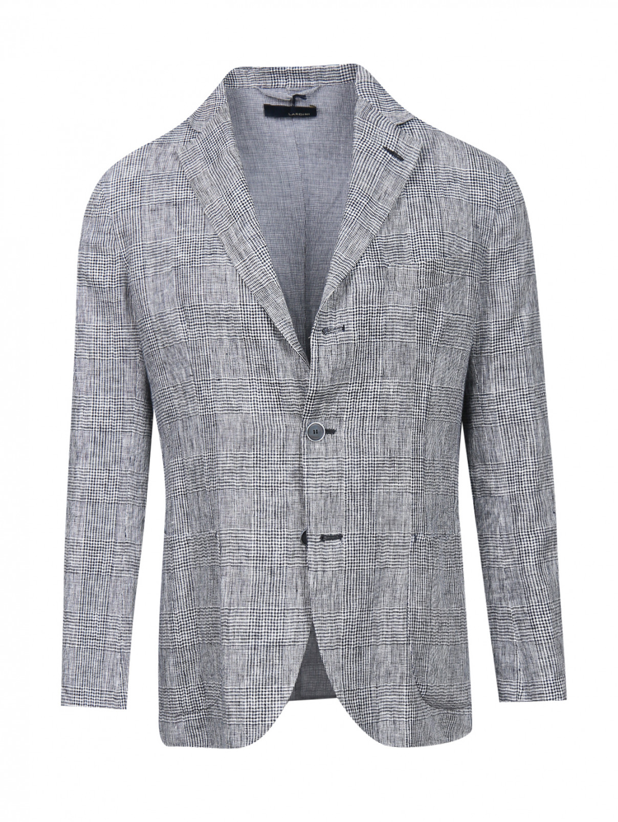 Пиджак  из хлопка и льна с узором "клетка" LARDINI  –  Общий вид  – Цвет:  Серый