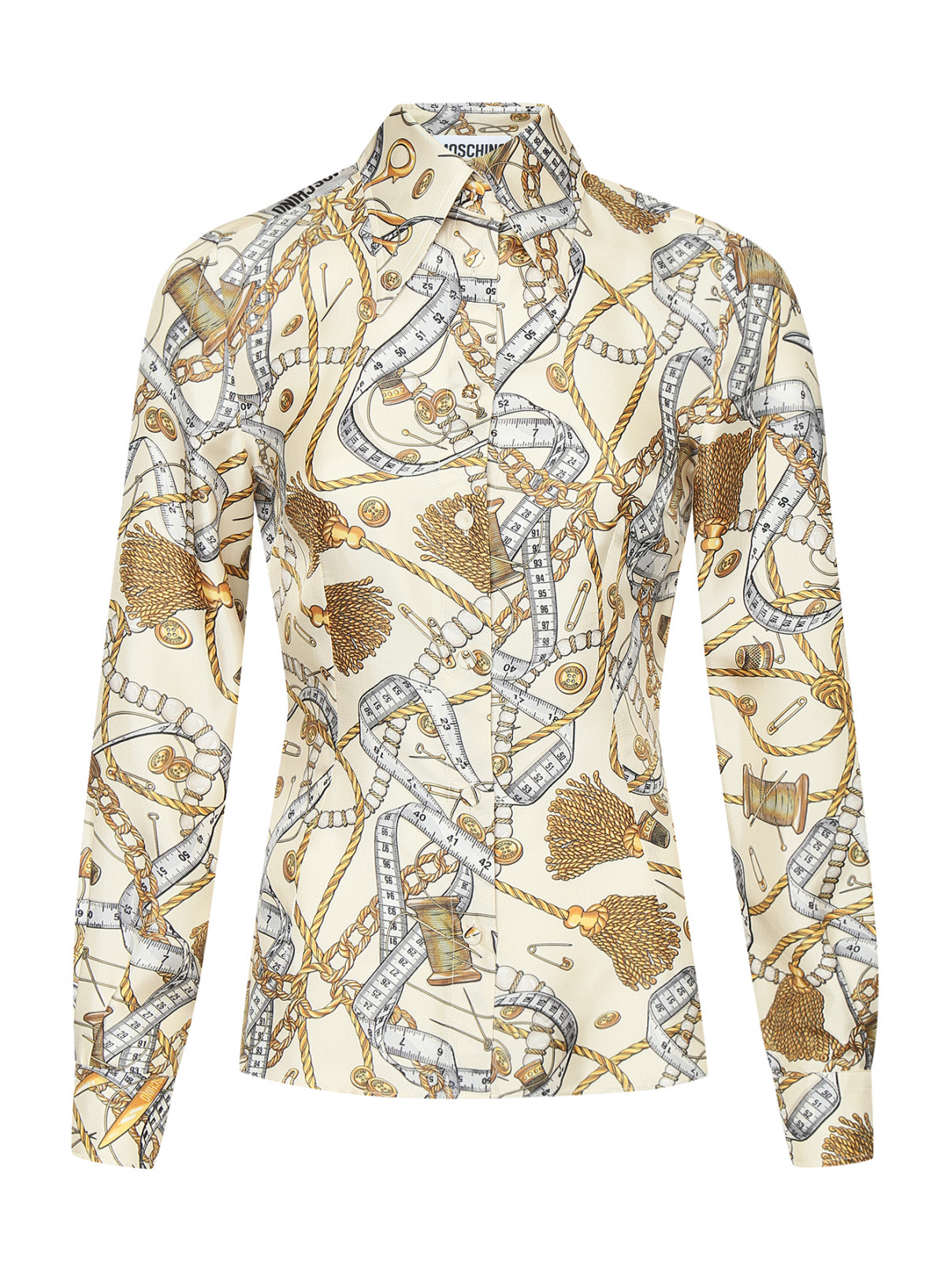 Блуза из шёлка с узором Moschino  –  Общий вид  – Цвет:  Бежевый