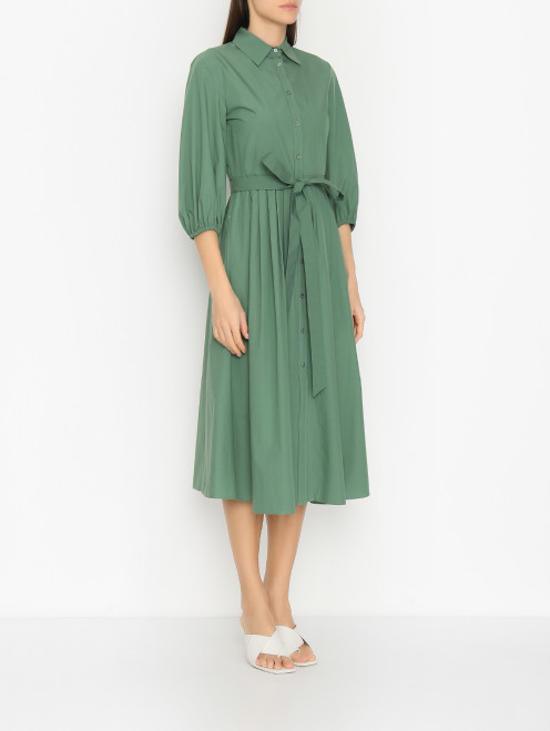 Платье из хлопка с поясом Weekend Max Mara - МодельВерхНиз
