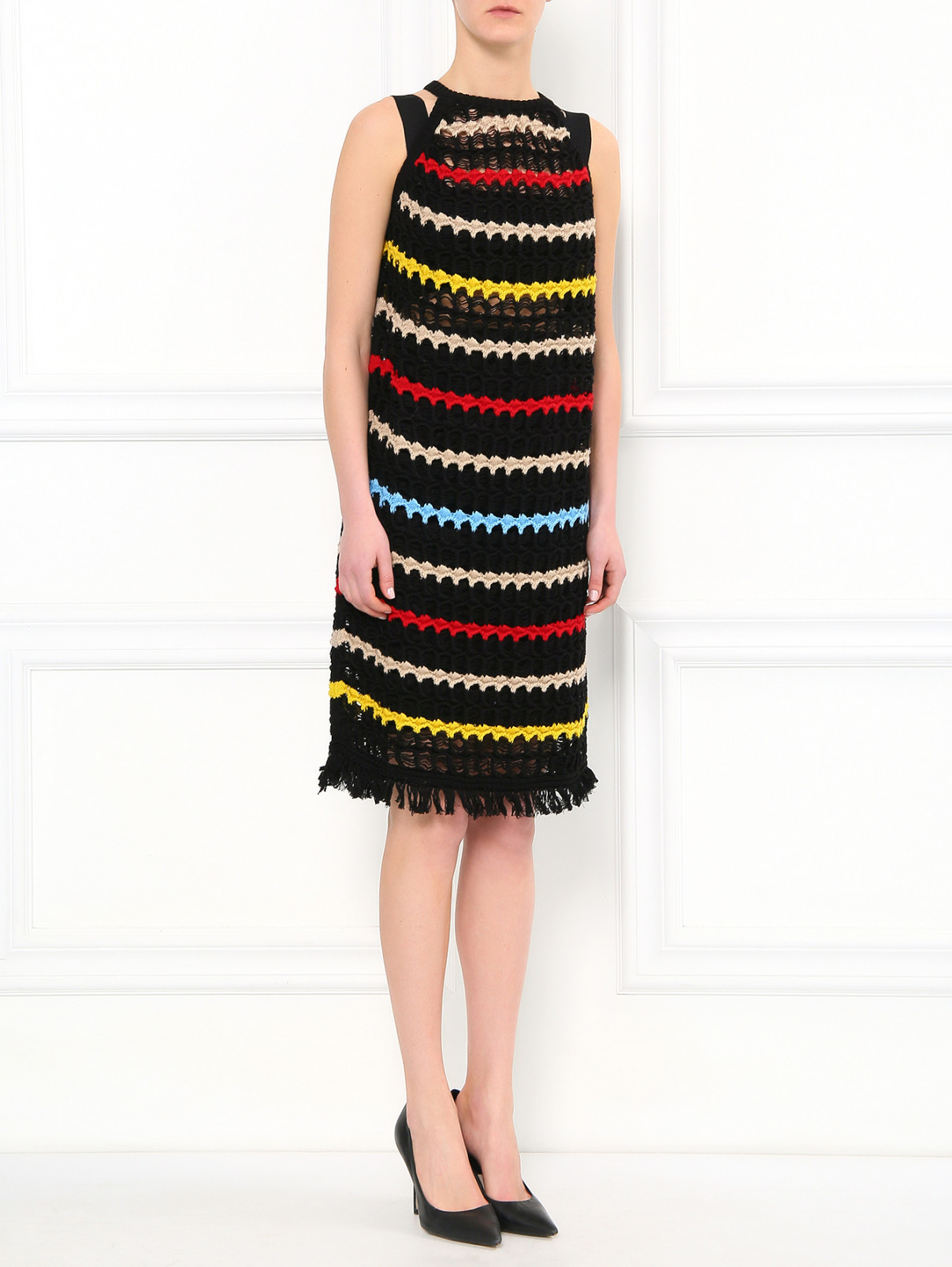 Платье из хлопка с узором "полоска" JO NO FUI  –  Модель Общий вид  – Цвет:  Черный