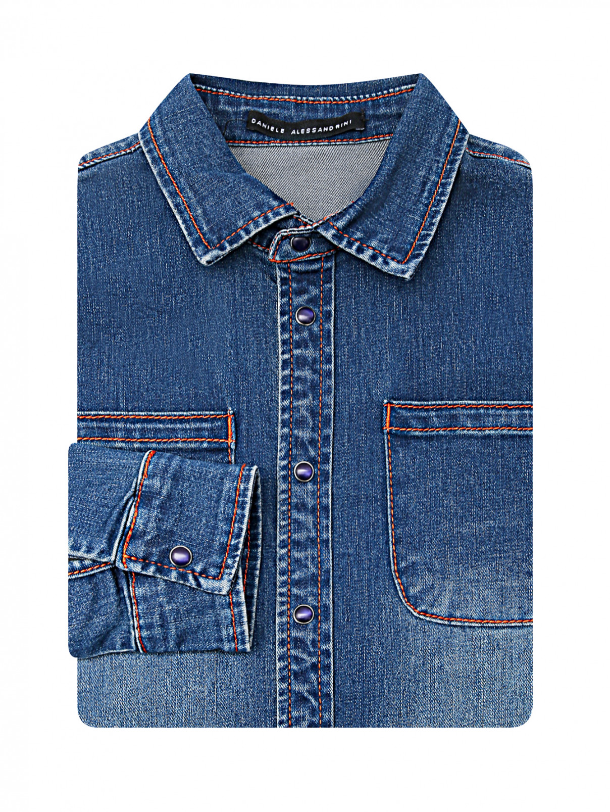 Рубашка из денима с накладными карманами Daniele Alessandrini  –  Общий вид  – Цвет:  Синий