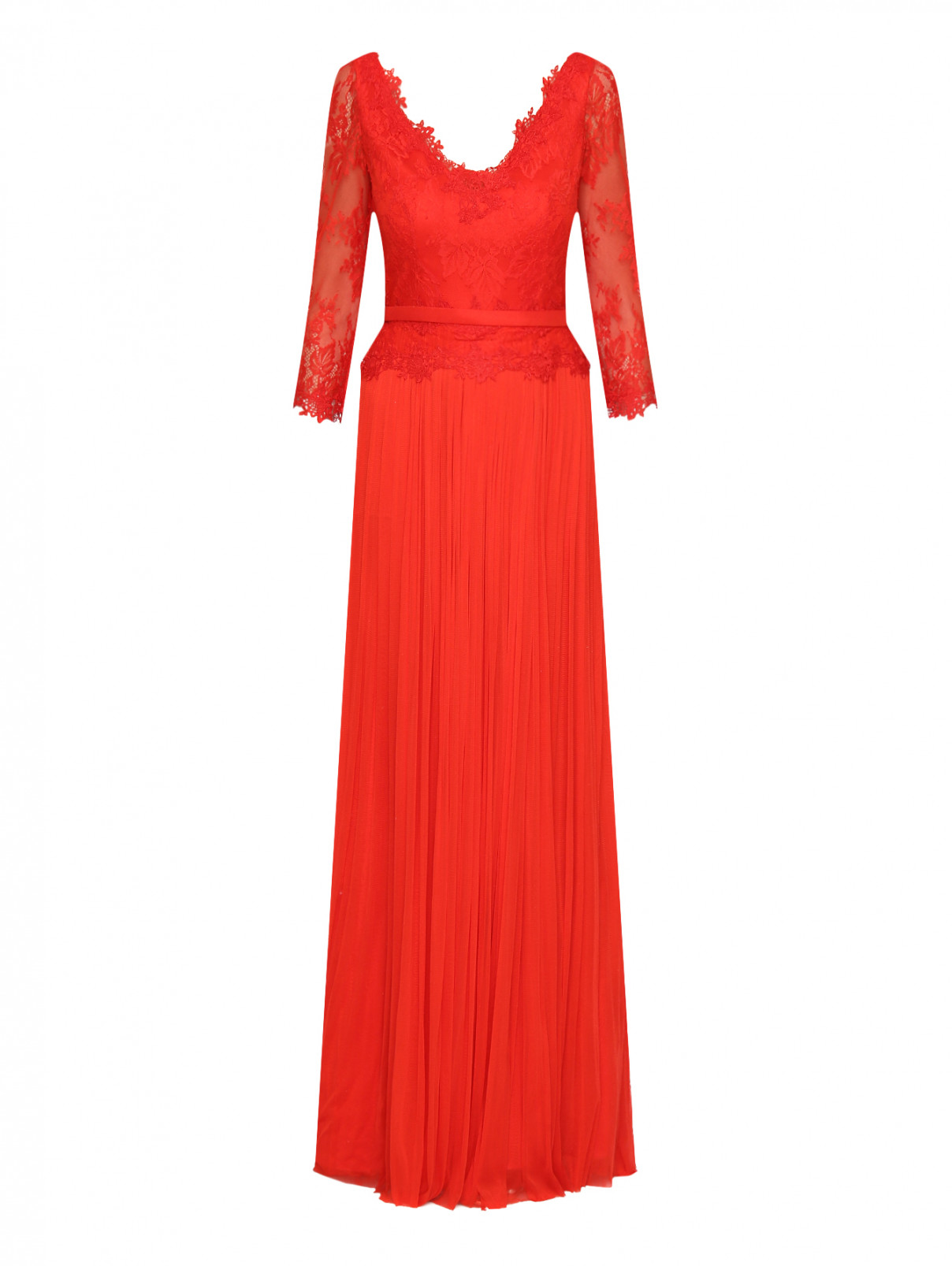 Платье-макси из шелка с кружевной отделкой Rosa Clara  –  Общий вид  – Цвет:  Красный