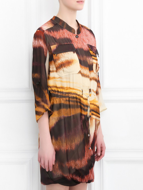 Платье-мини из шелка асимметричного кроя с узором - Модель Верх-Низ