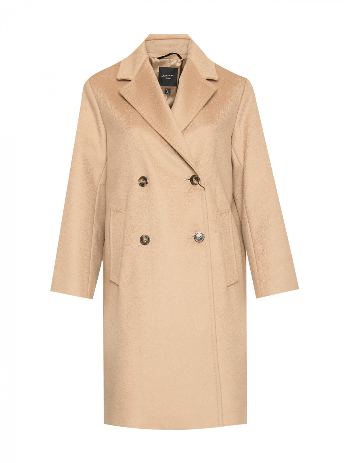 Двубортное пальто из шерсти Weekend Max Mara  –  Общий вид  – Цвет:  Бежевый