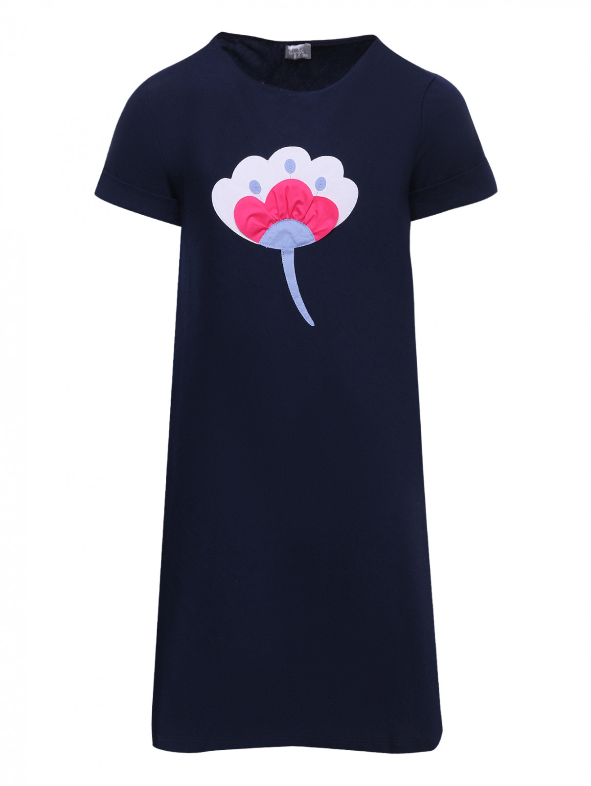 Трикотажное платье с аппликацией Il Gufo  –  Общий вид  – Цвет:  Синий