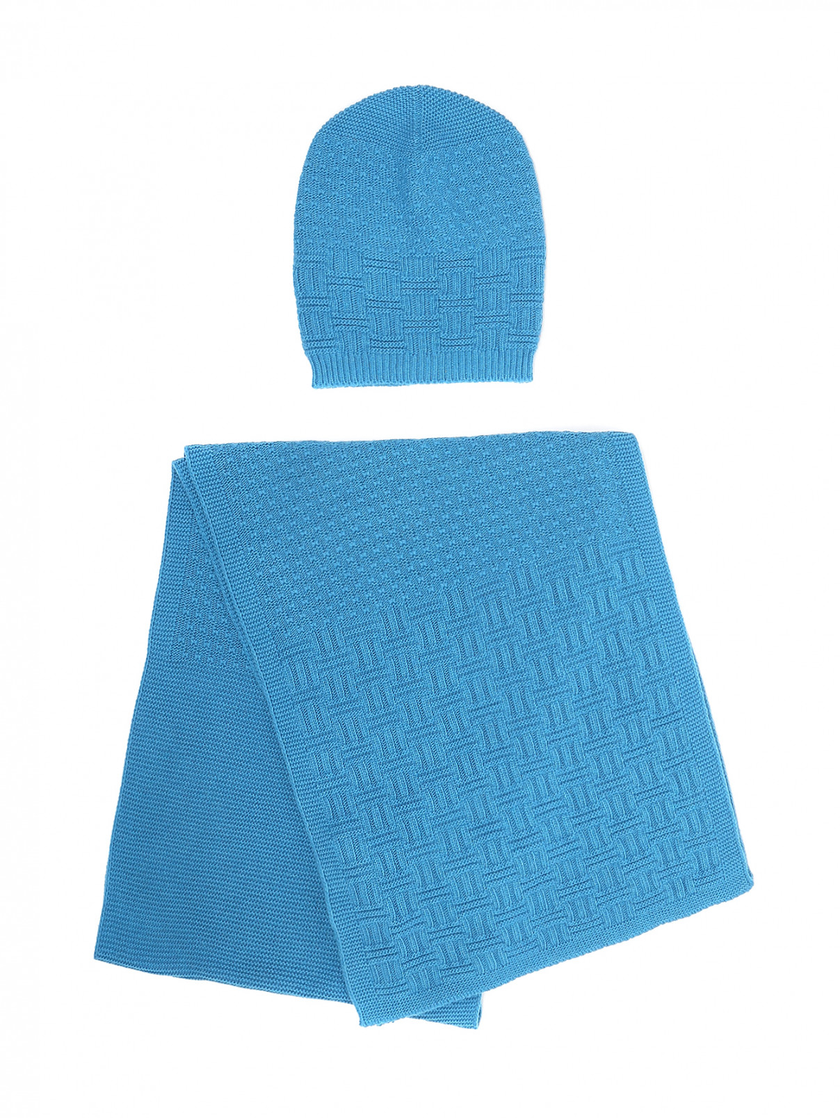 Комплект из шапки с шарфом из смесовой шерсти с рисунком Persona by Marina Rinaldi  –  Общий вид  – Цвет:  Синий