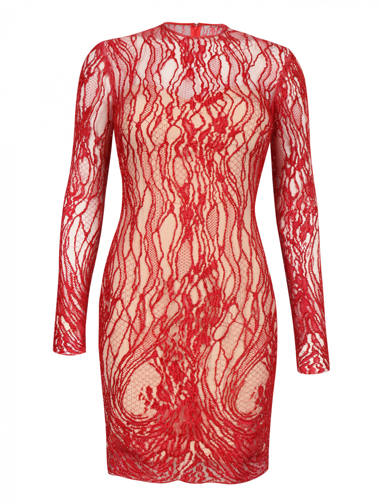 Платье-футляр с длинным рукавом и декоративной отделкой MIKAEL D  –  Общий вид  – Цвет:  Красный