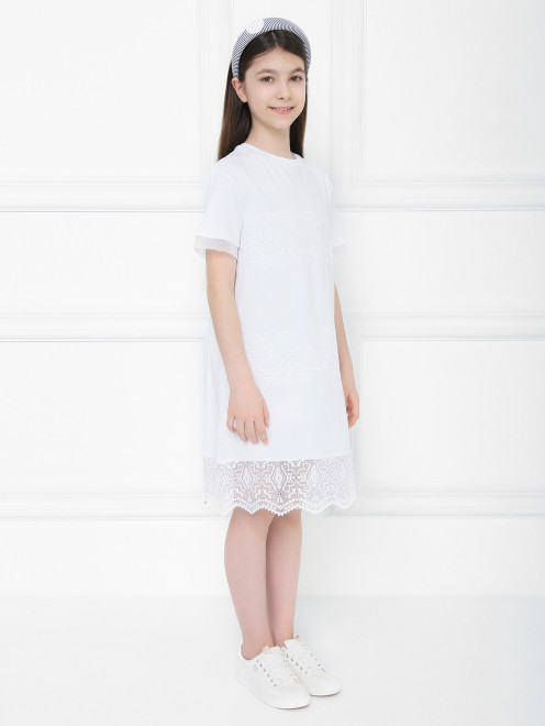 Трикотажное платье с кружевной отделкой Ermanno Scervino Junior - МодельВерхНиз