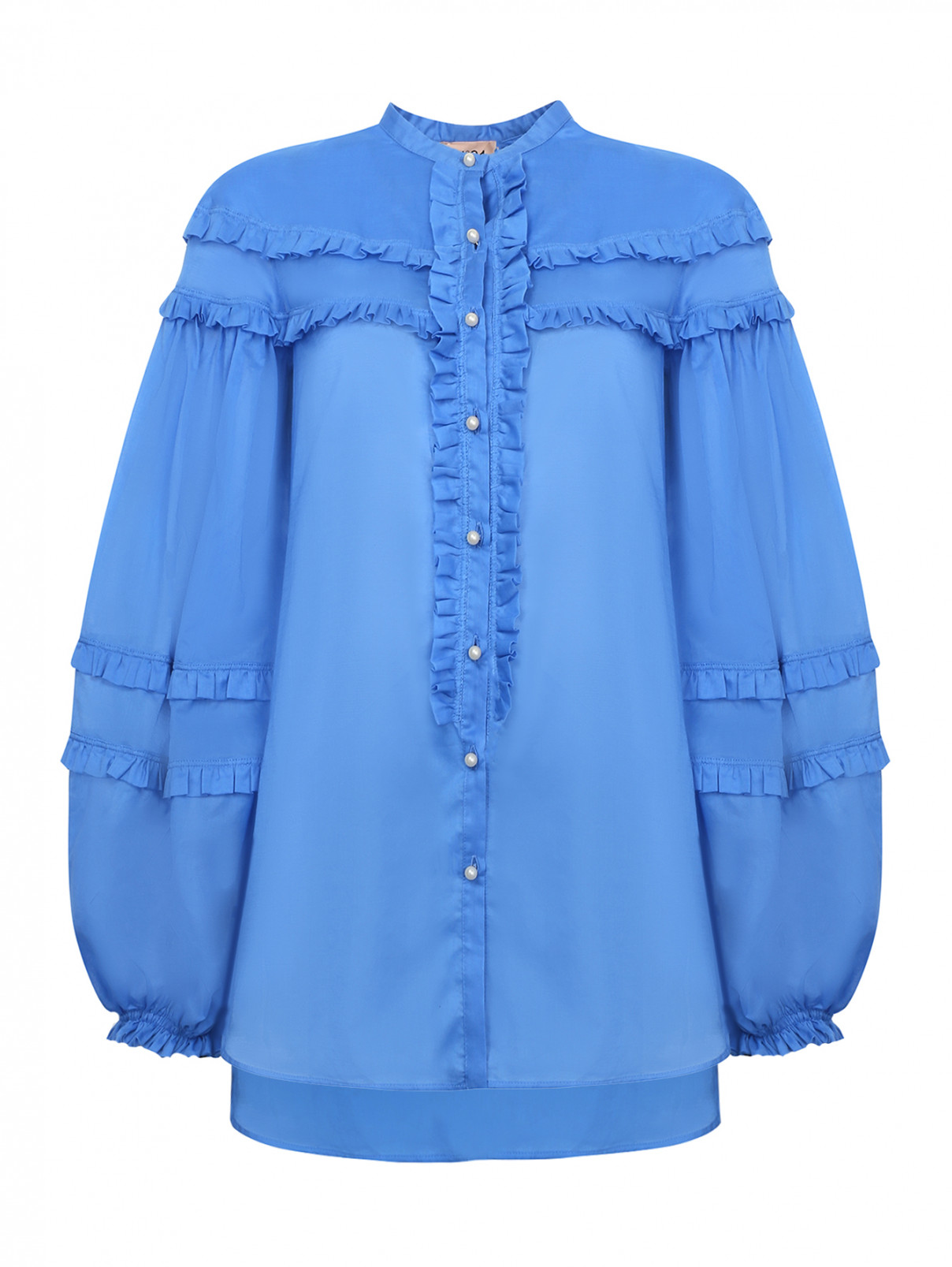 Блуза из хлопка с оборками N21  –  Общий вид  – Цвет:  Синий