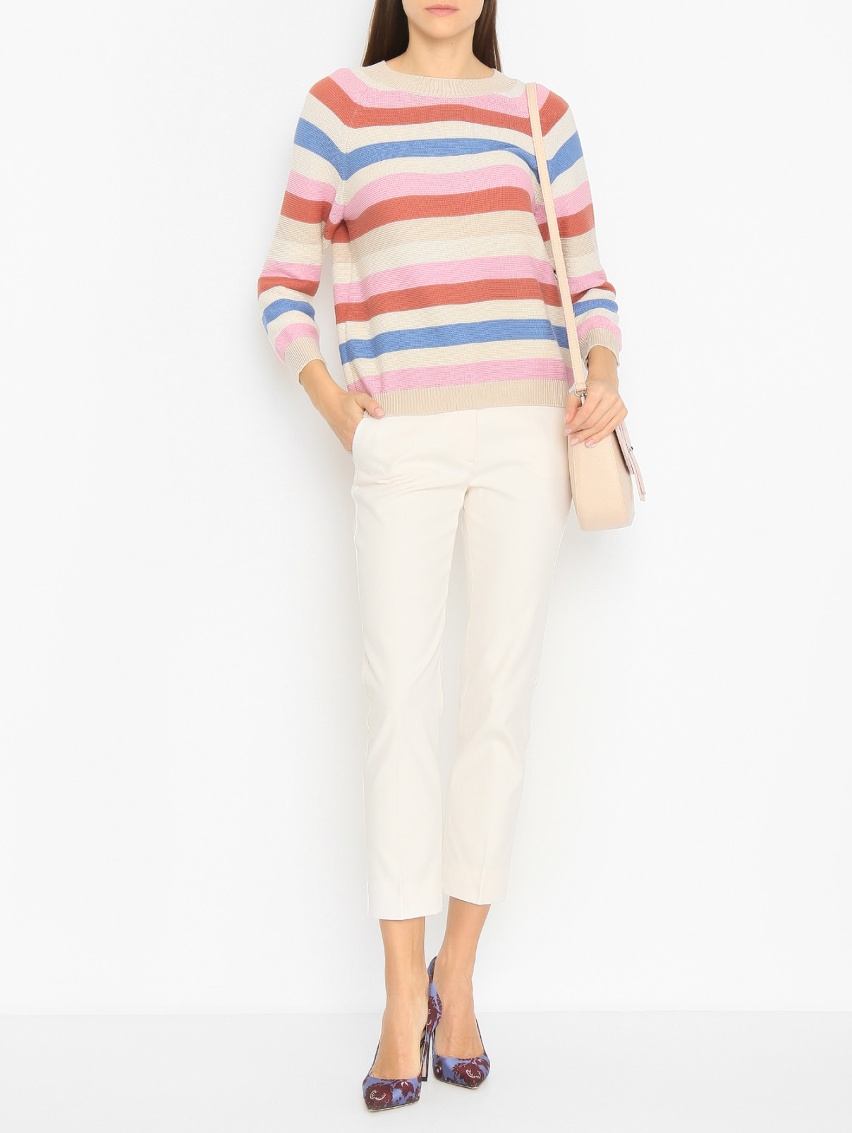 Зауженные брюки из хлопка Weekend Max Mara  –  МодельОбщийВид  – Цвет:  Розовый